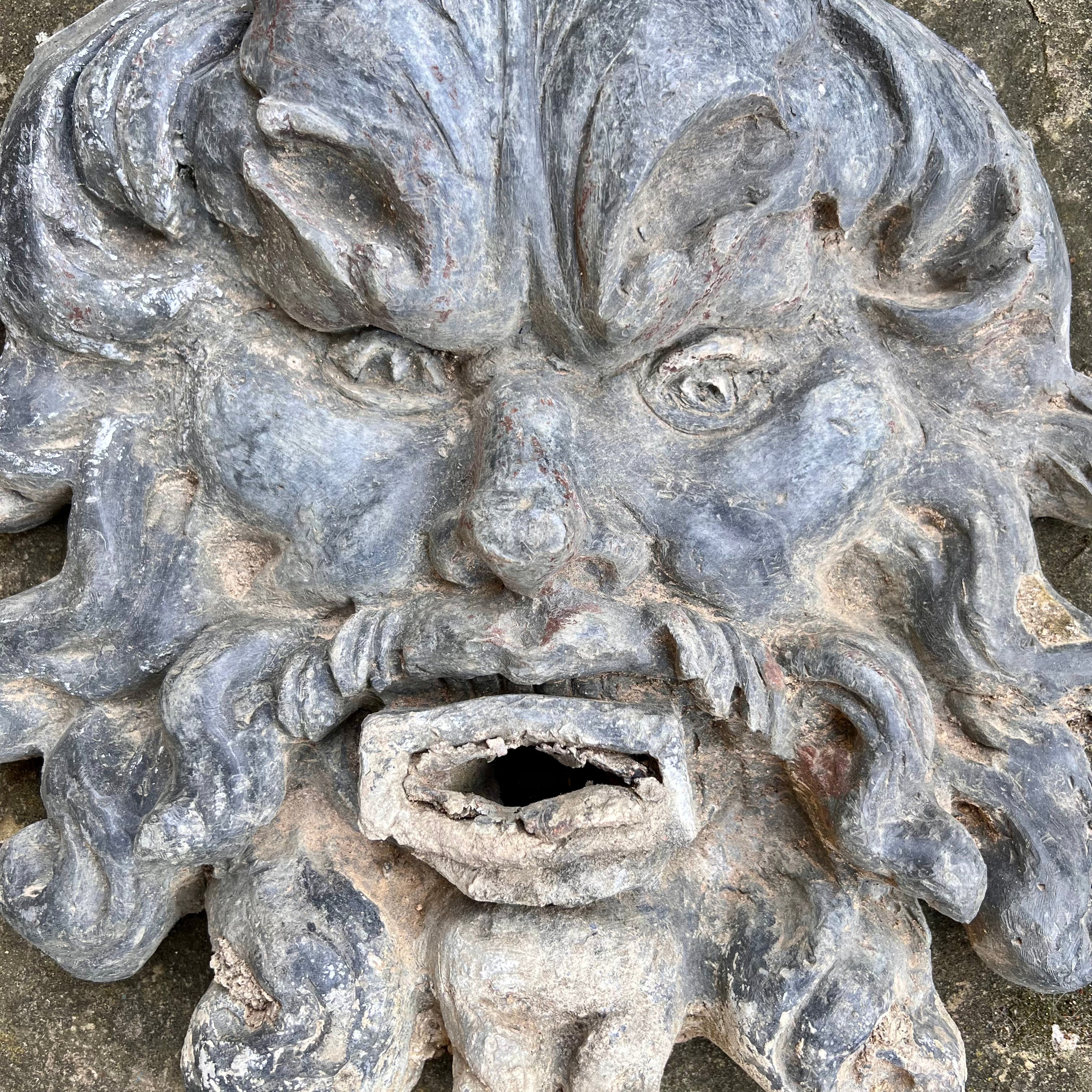 19th Century Lead River God Mask Wall Fountain - Image 12
