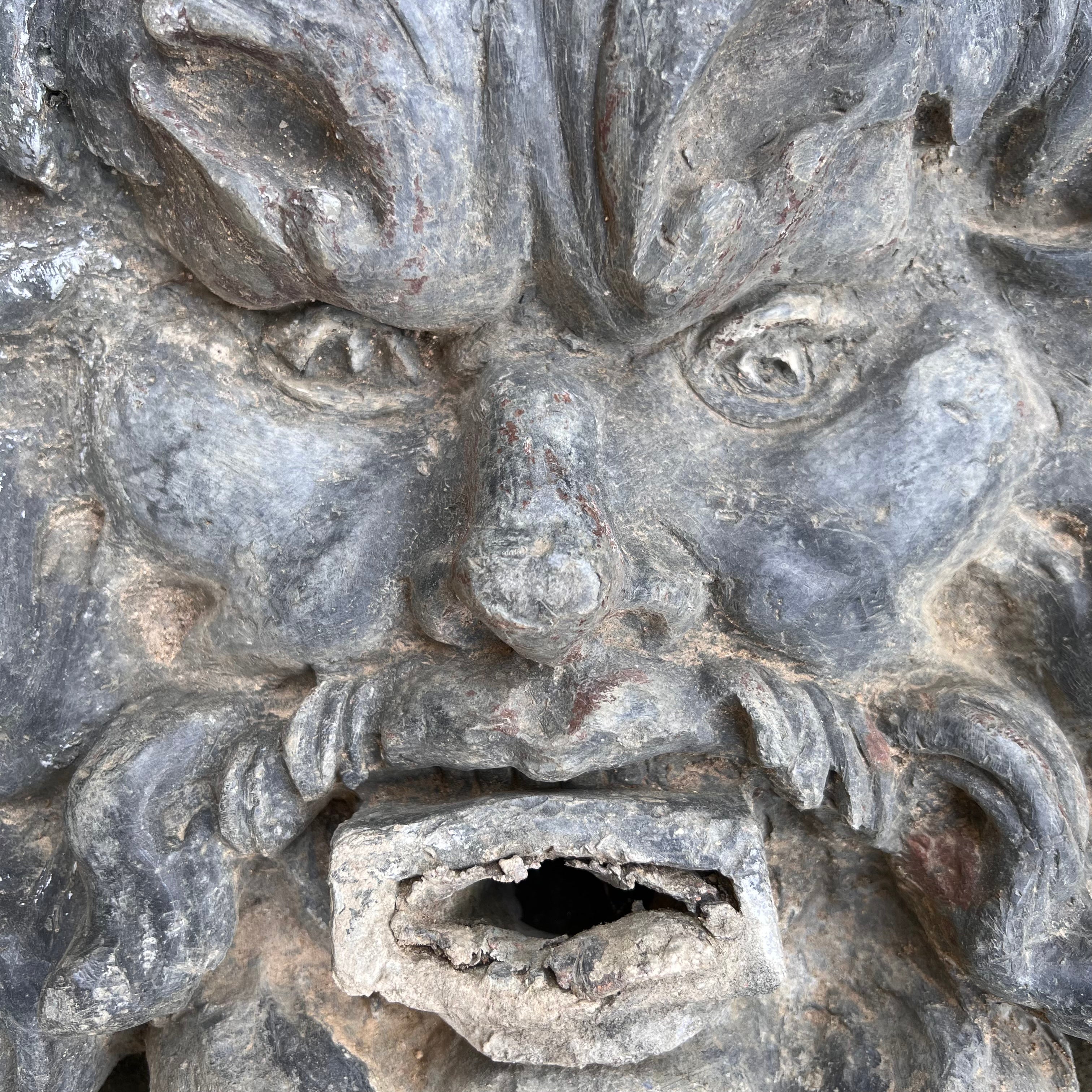 19th Century Lead River God Mask Wall Fountain - Image 4