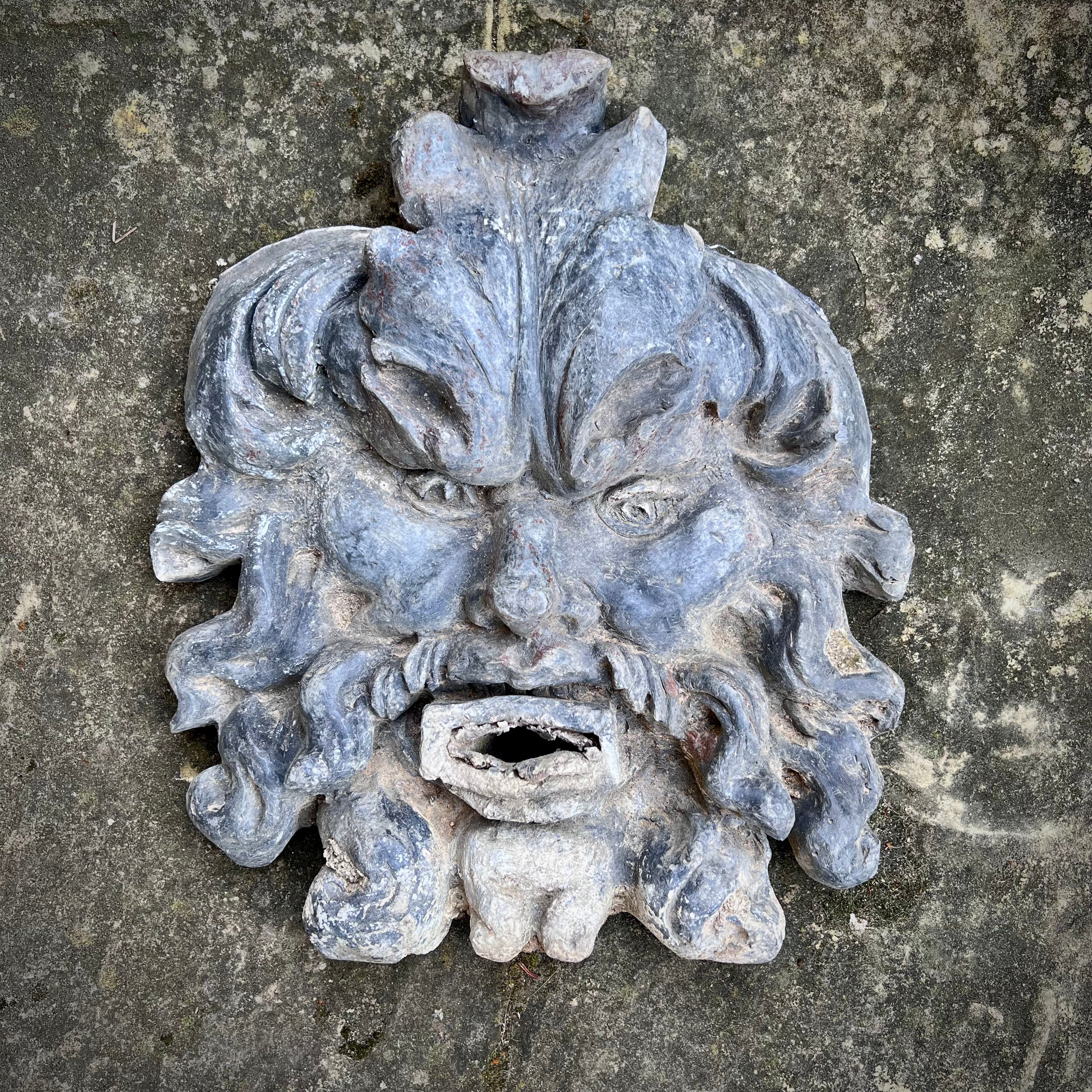 19th Century Lead River God Mask Wall Fountain - Image 6