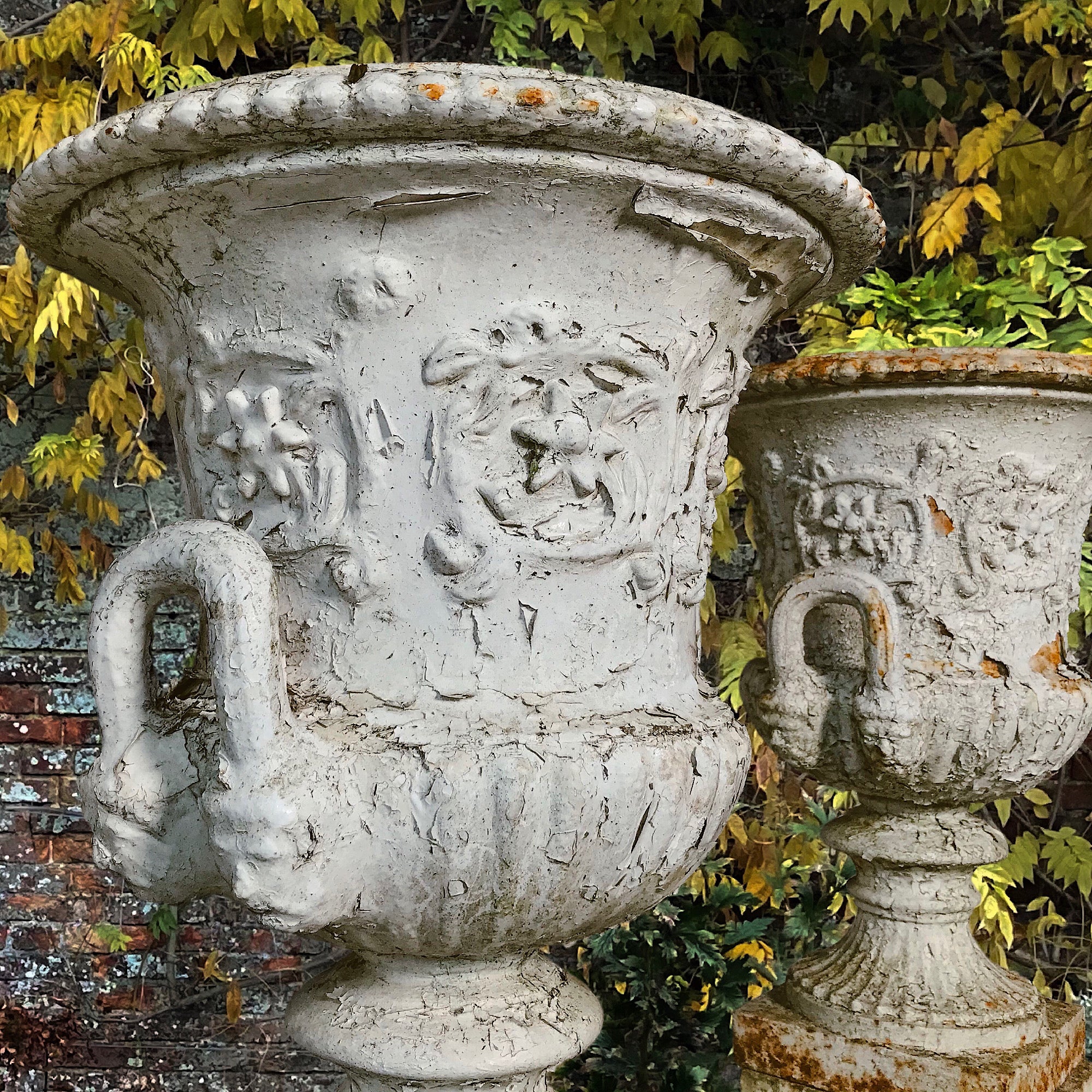 A Pair of Cast Iron Campana Urns with Plinths c.1870s - Image 2