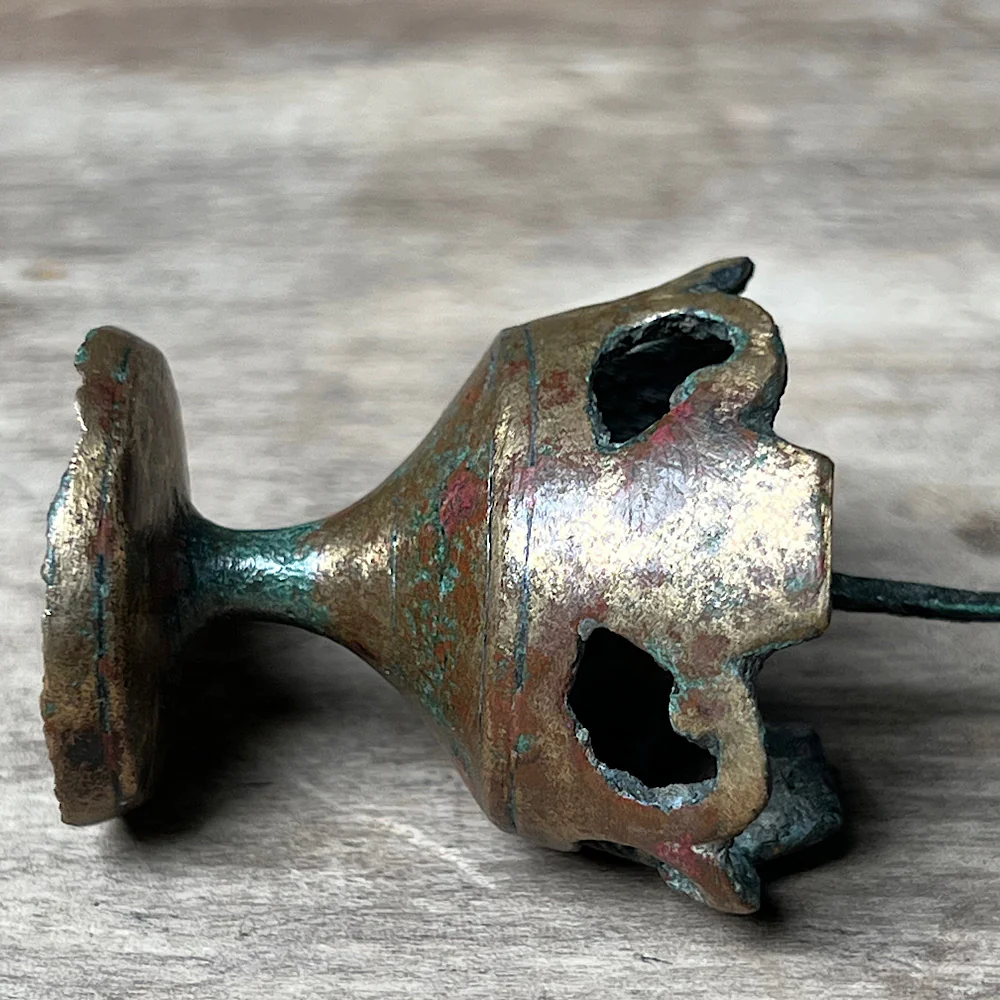 A Tiny 14th Century Gilt Bronze Pricket Travelling Candlestick - Image 12