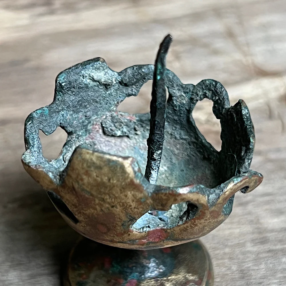 A Tiny 14th Century Gilt Bronze Pricket Travelling Candlestick - Image 7