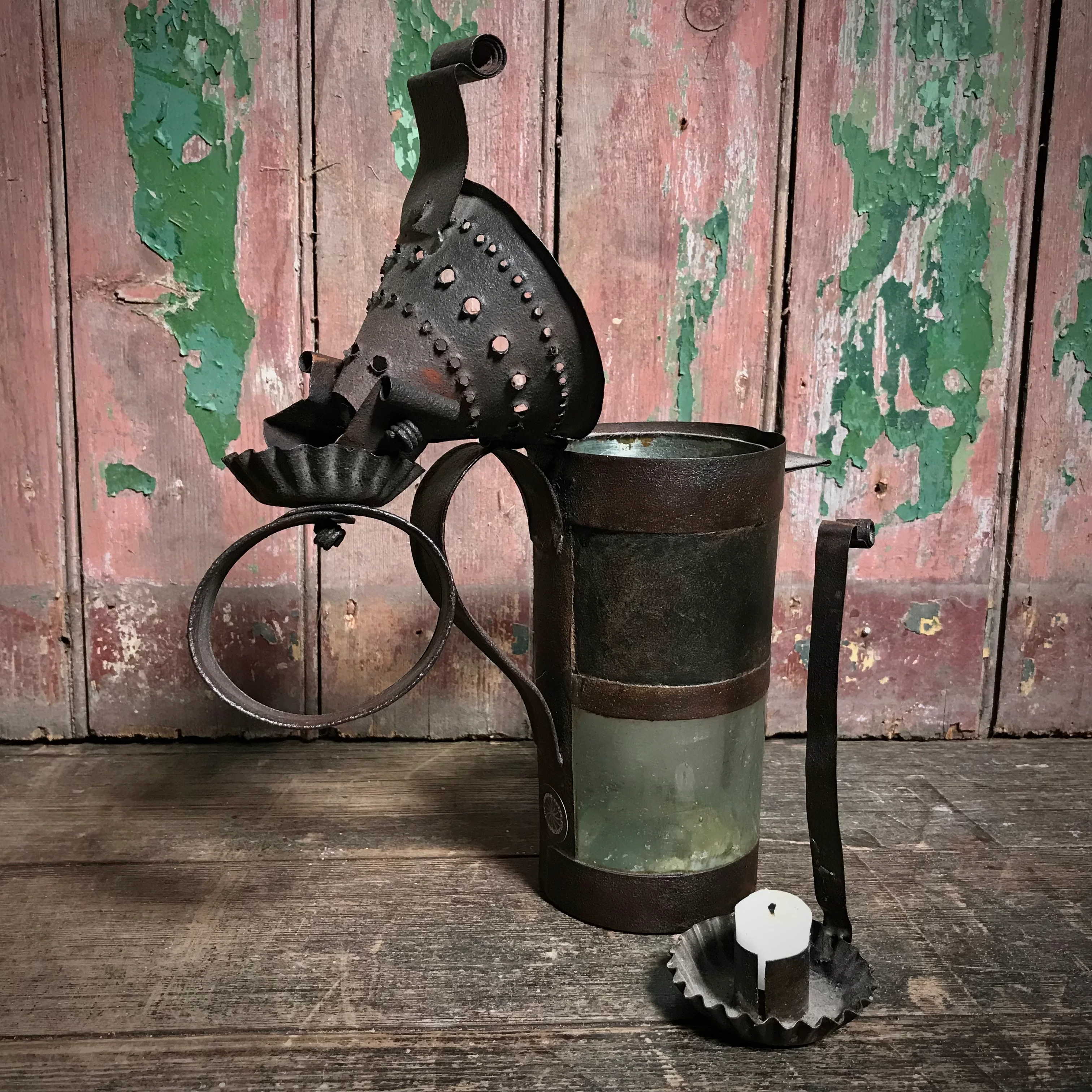 An 18th Century Pierced Sheet Iron Pendant “Tumbler” Lantern - Image 6