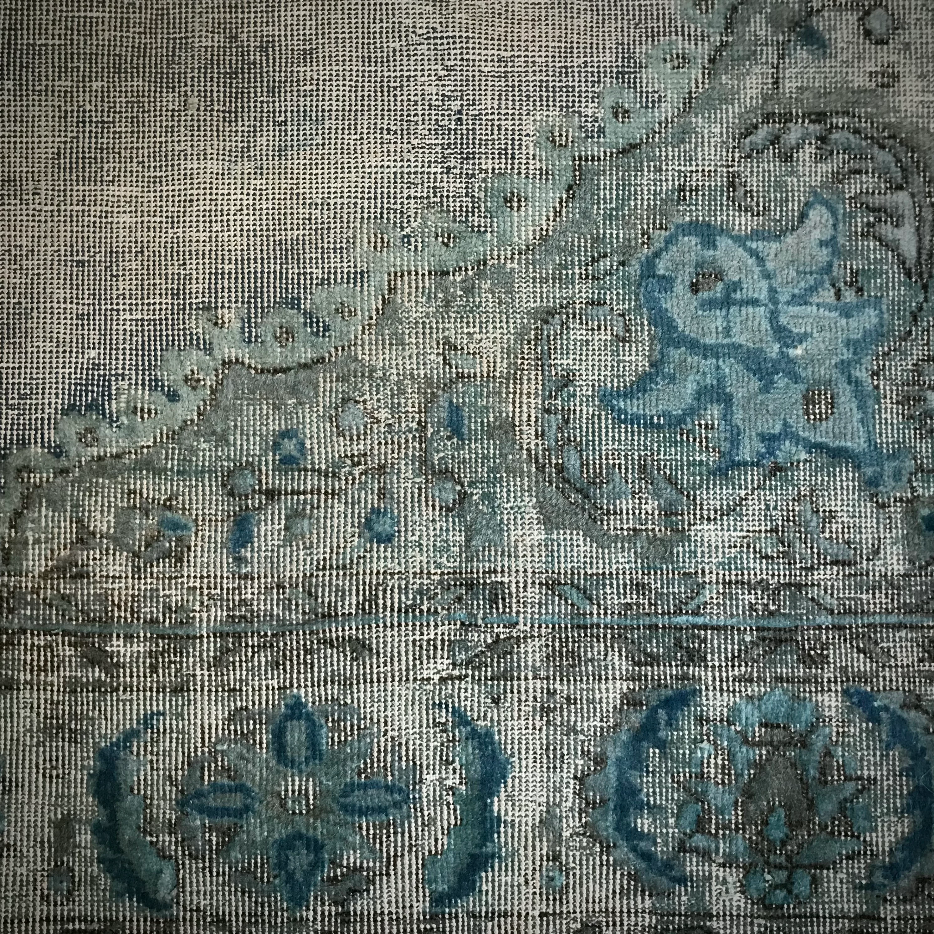 Antique Artisan Re-Worked Turkish Carpet Faded Turquoise - Image 7