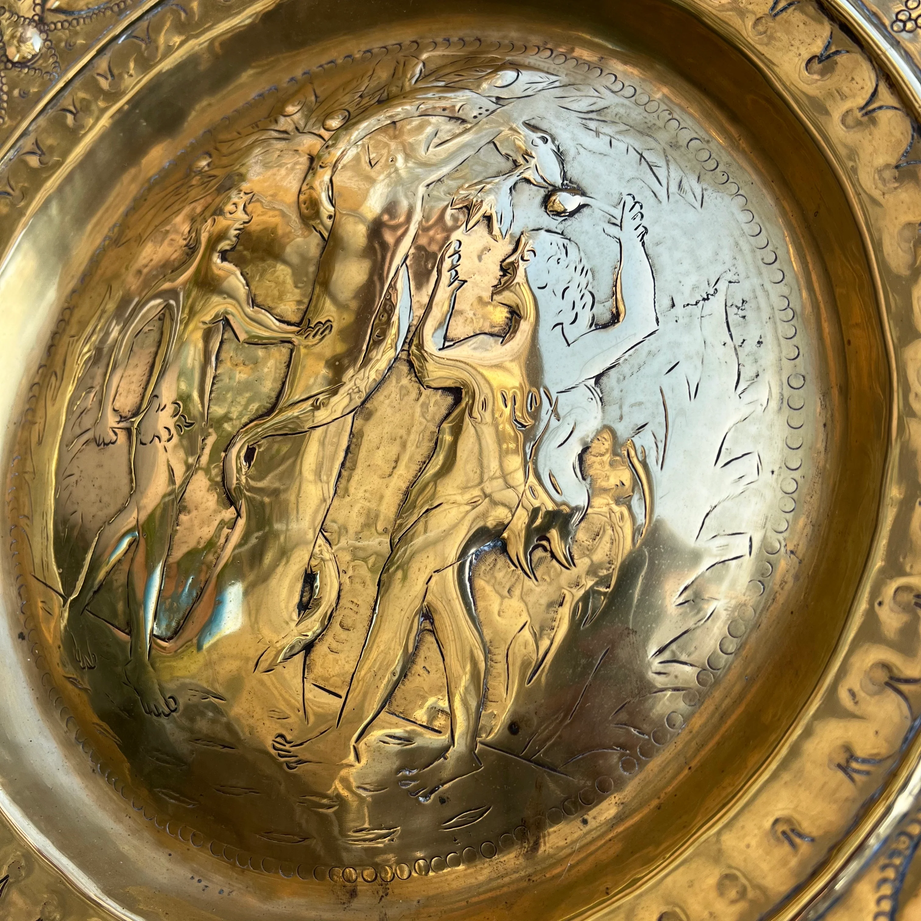 16th Century Garden of Eden Nuremberg Brass Repoussé Alms Dish - Image 3