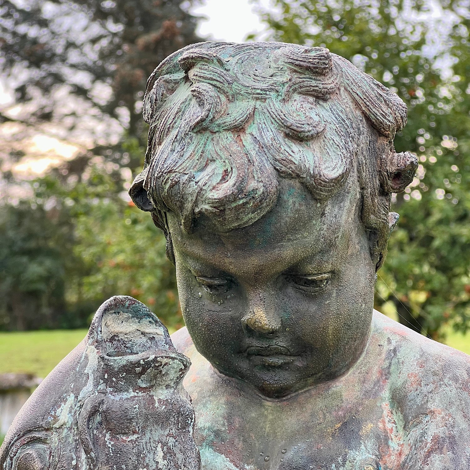 French Bronze Boy Holding Carp Fountain - Image 6