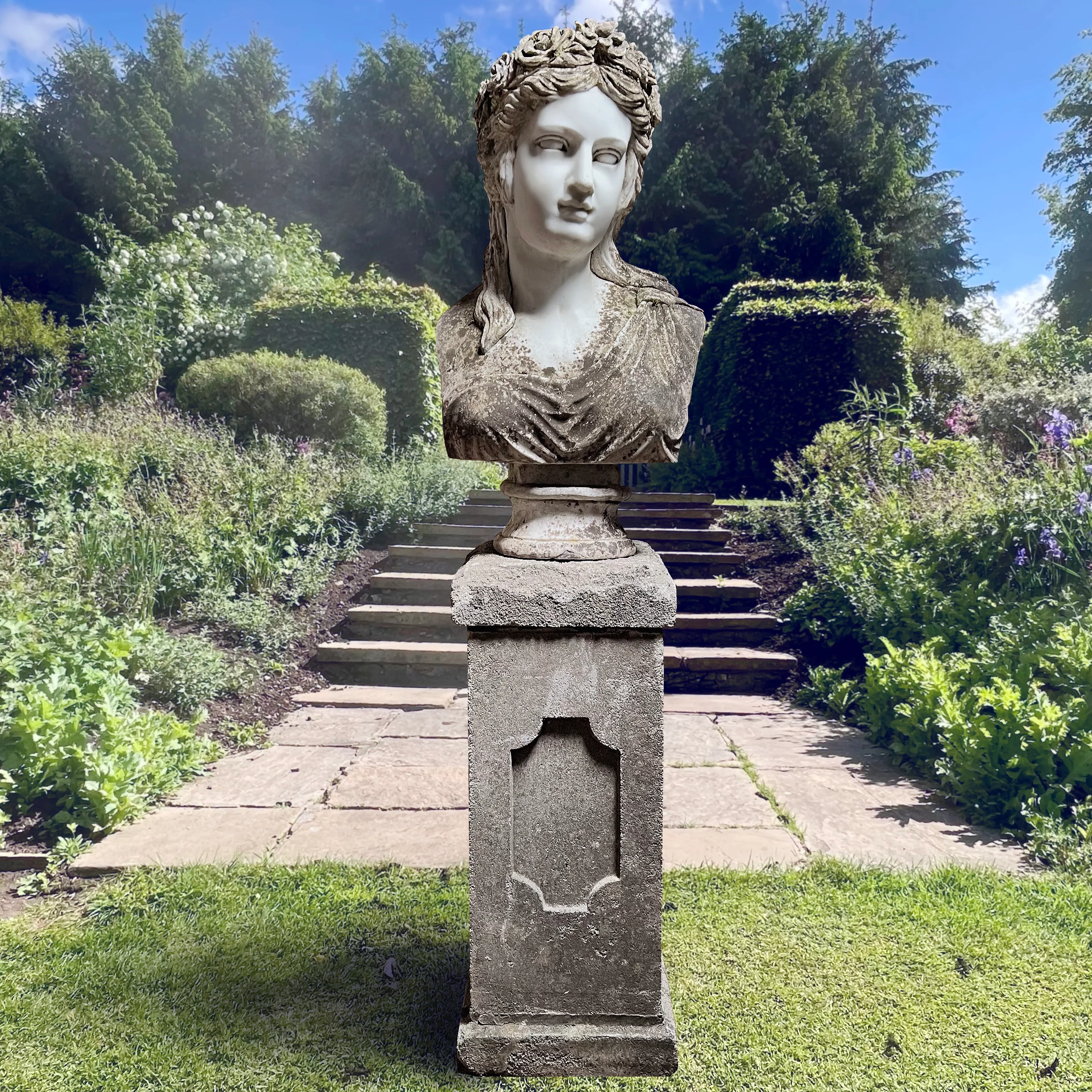 Carrara Marble Bust of Flora on Plinth Late 20th Century - Image 2