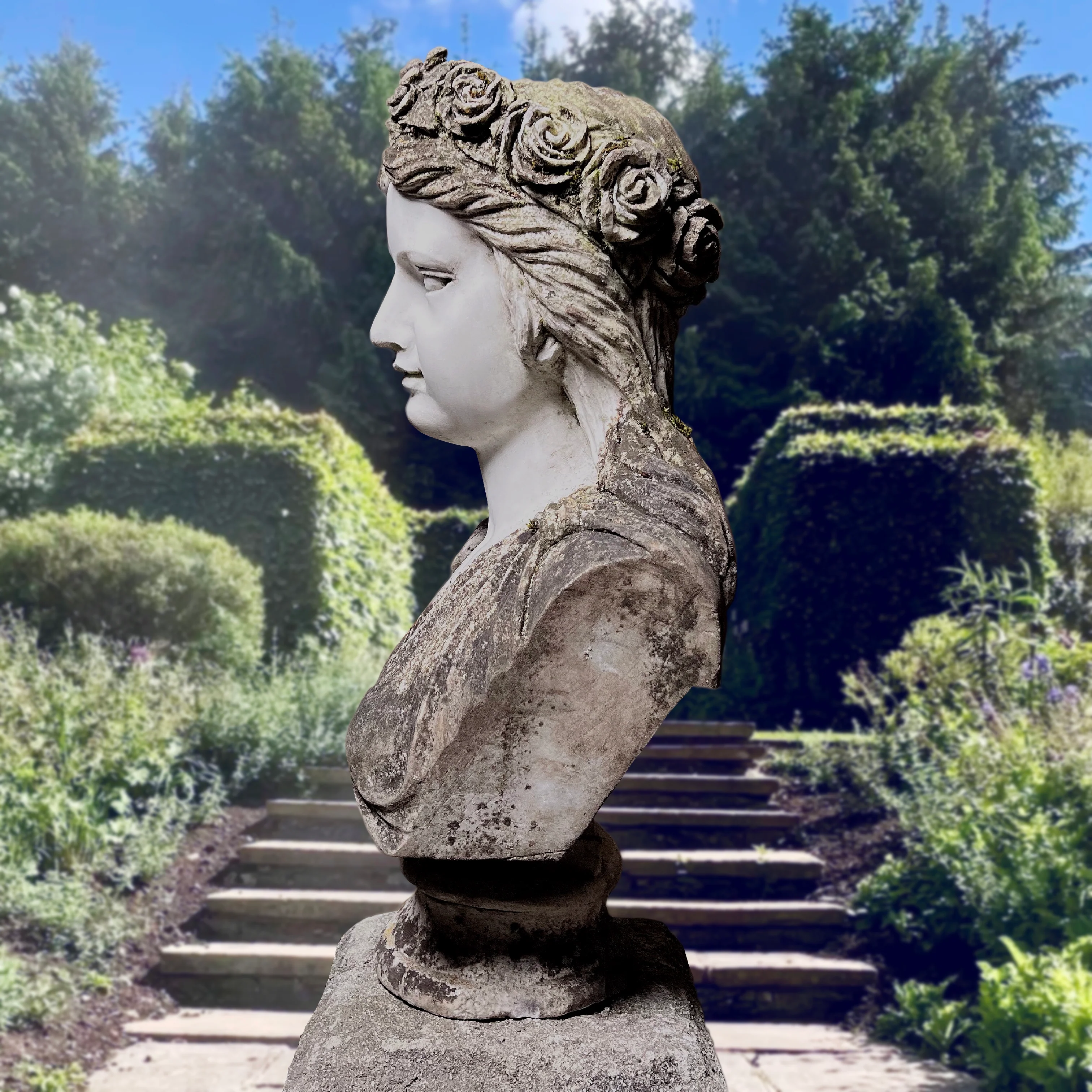Carrara Marble Bust of Flora on Plinth Late 20th Century - Image 6