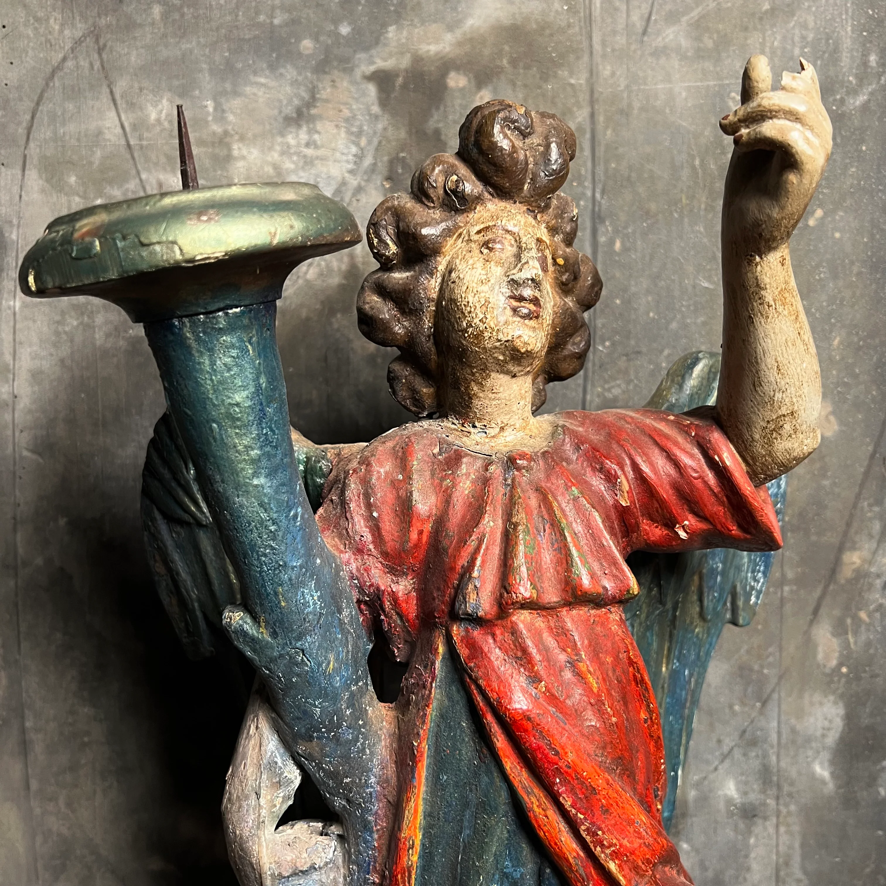 Carved Angel With Cornucopia Pricket Candlestick c.1680 and Later - Image 3