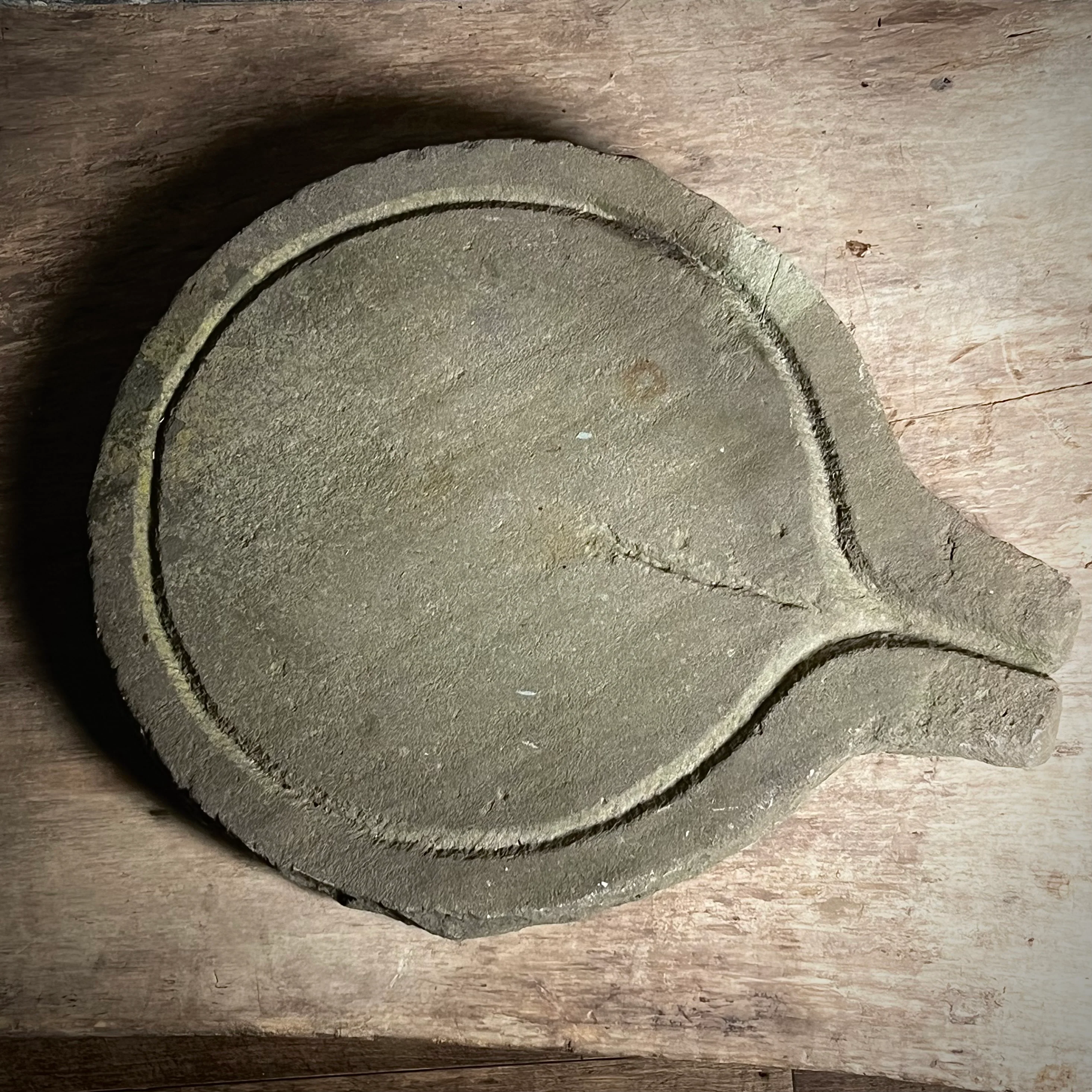 Primitive Carved Stone Cheese Press as Platter c.1880 or earlier - Image 10