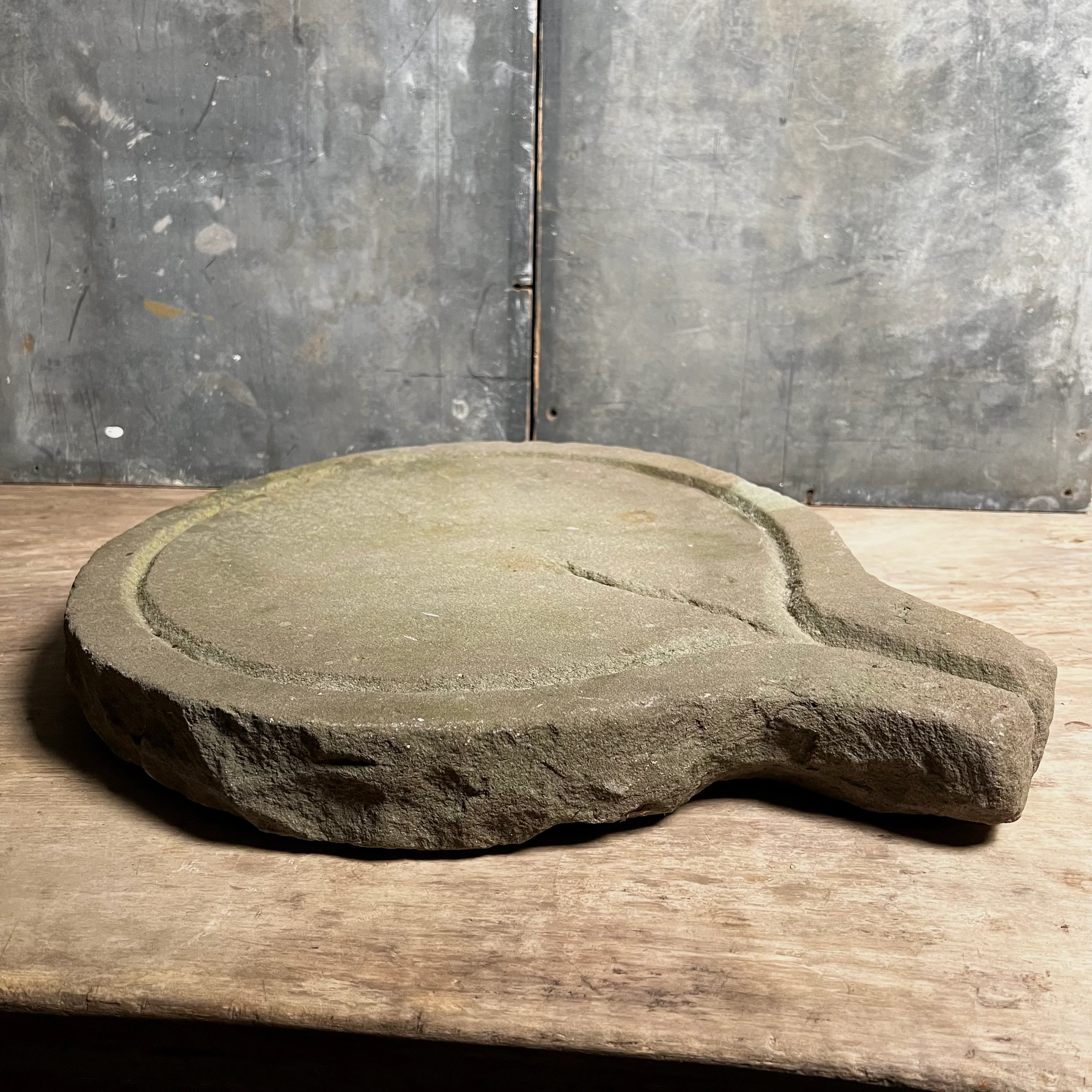 Primitive Carved Stone Cheese Press as Platter c.1880 or earlier - Image 11