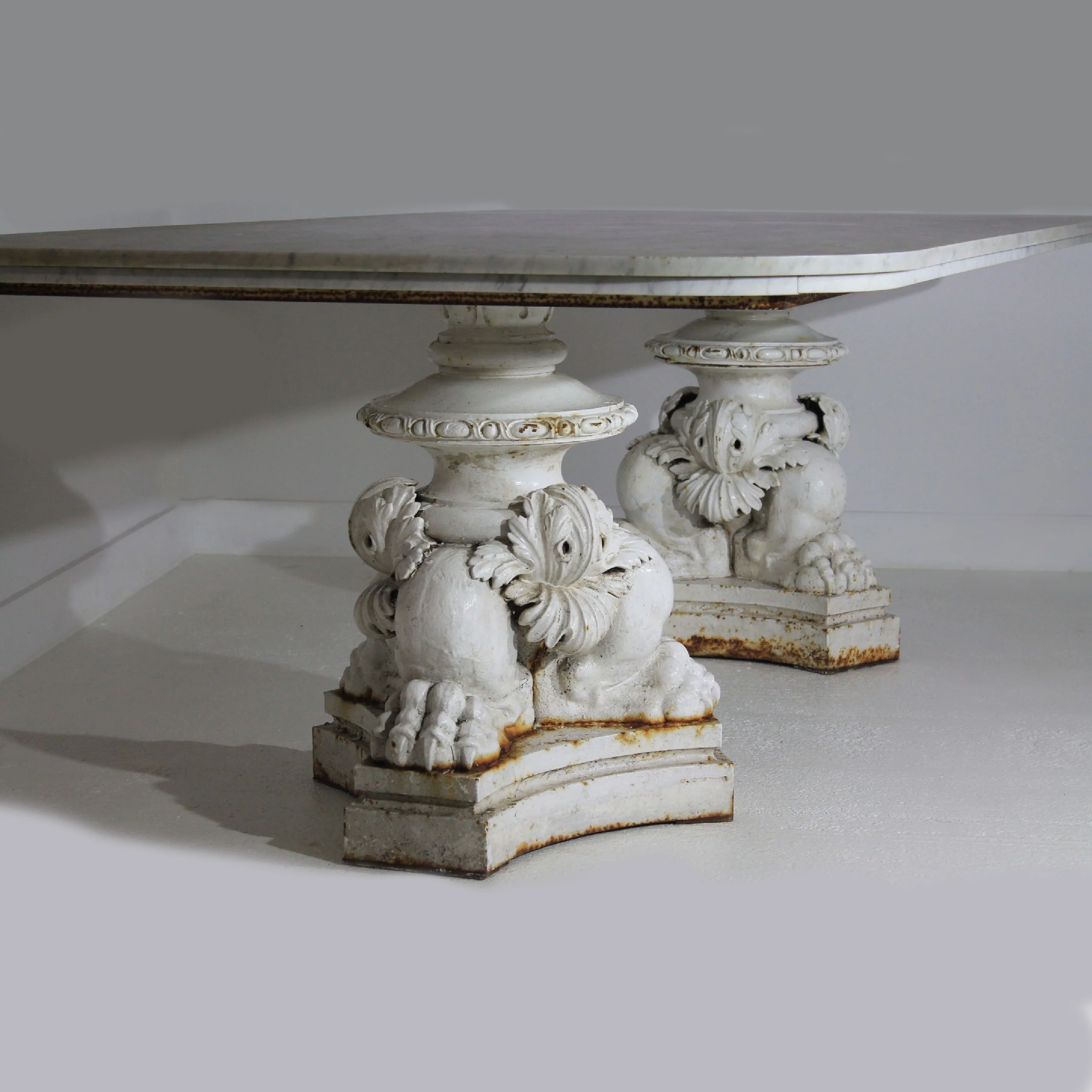 Cast Iron Lions Paw and Acanthus Leaf Carrara Marble Dining Table - Image 3