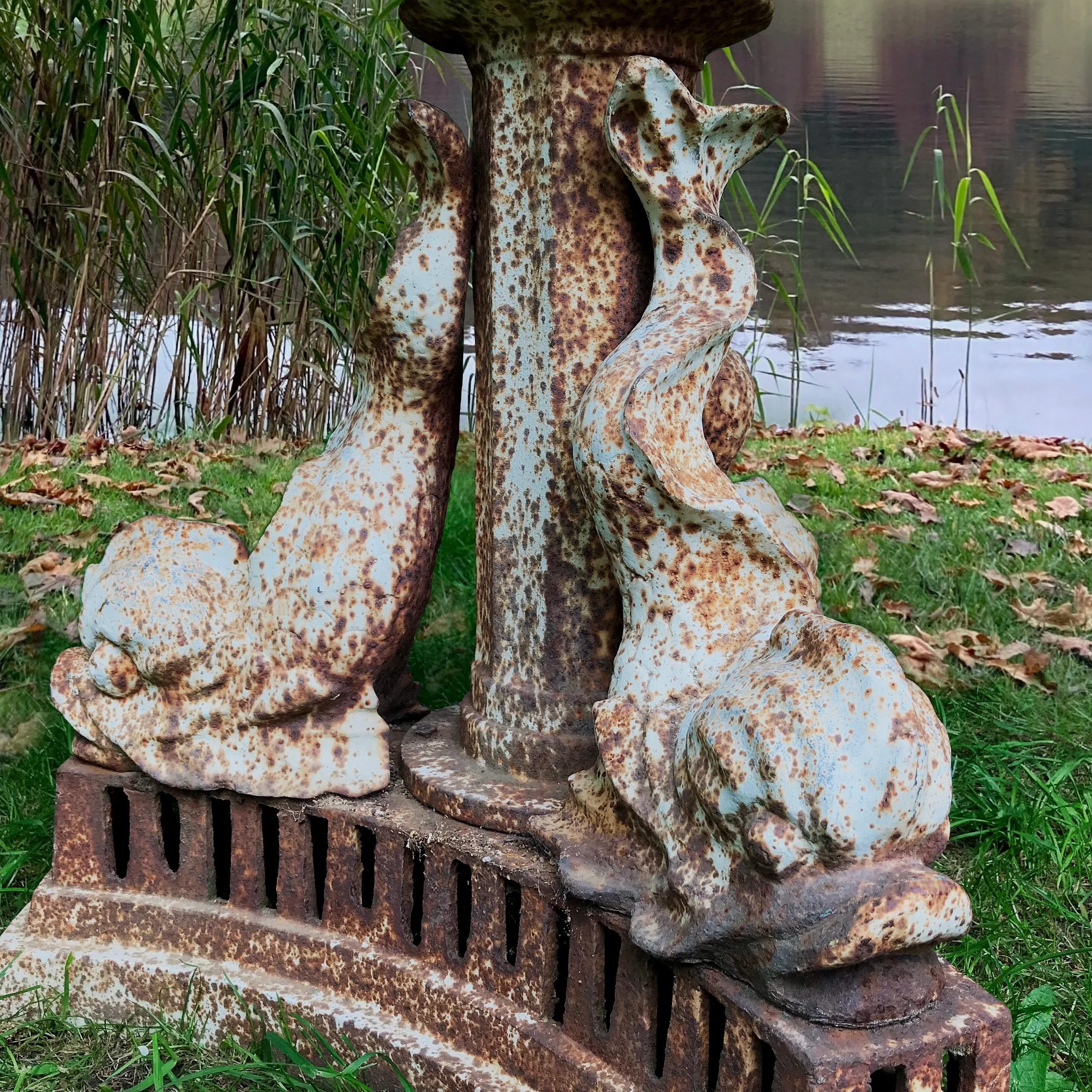 Cast Iron Putti And Dolphin Single Tier Fountain - Image 4