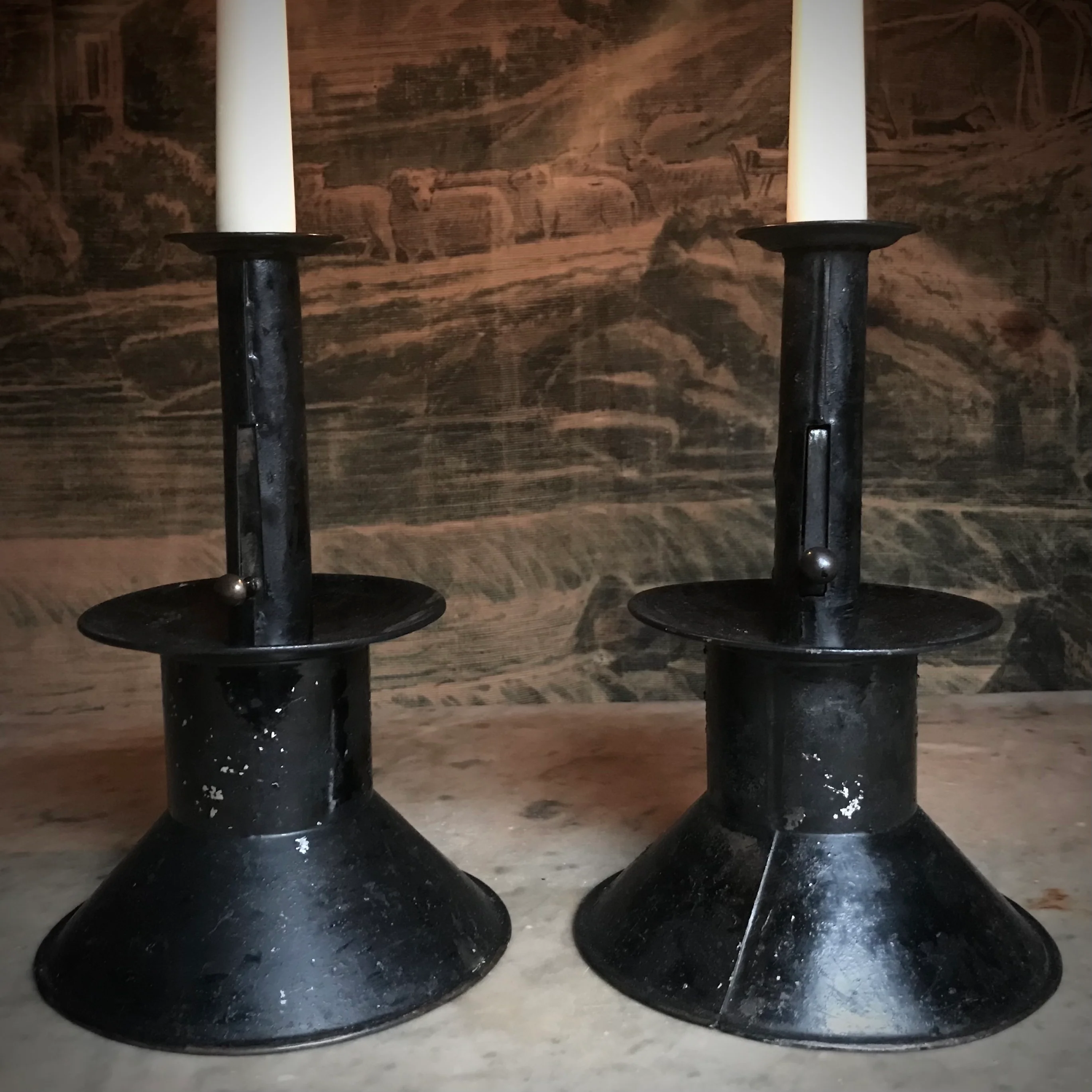 Rare Pair of Toleware Candlesticks c.1820 - Image 4