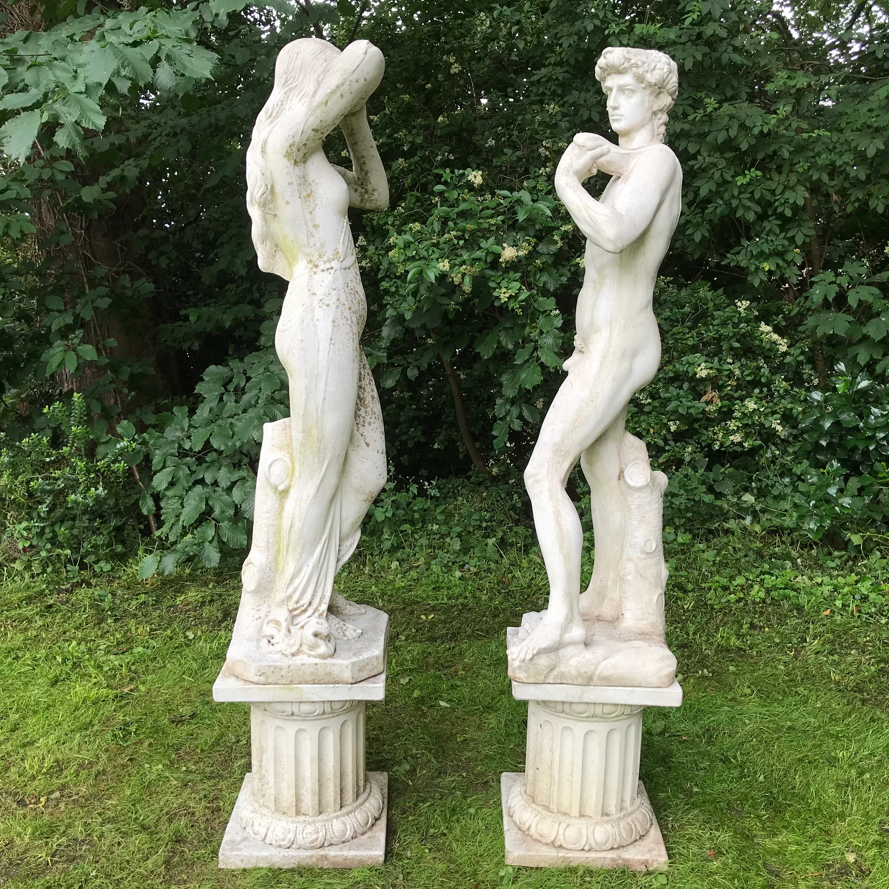 David and Shy Maiden Statue Pair on Columns - Image 10