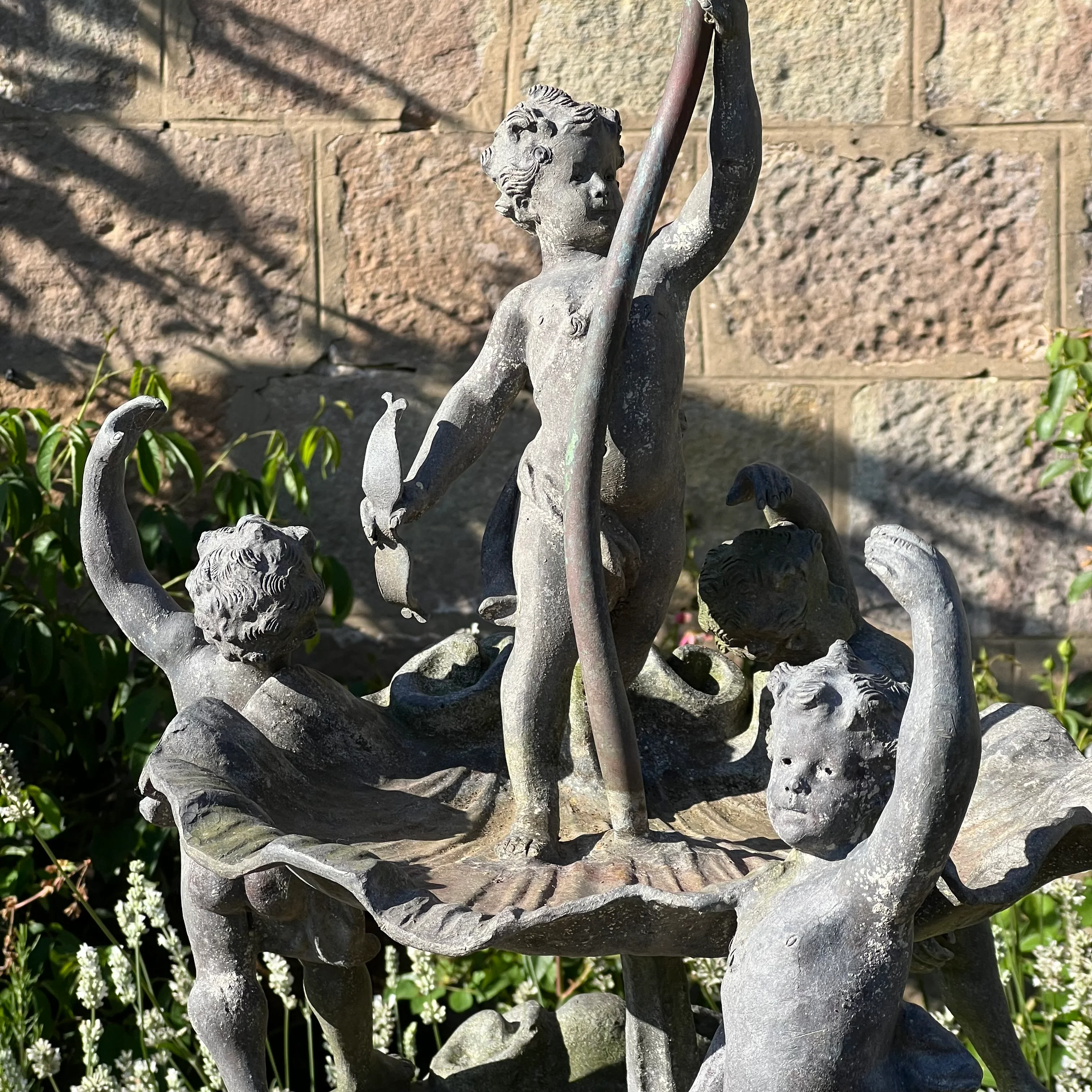English Lead Garden Fountain with Cherub Figures, c.1920 - Image 17