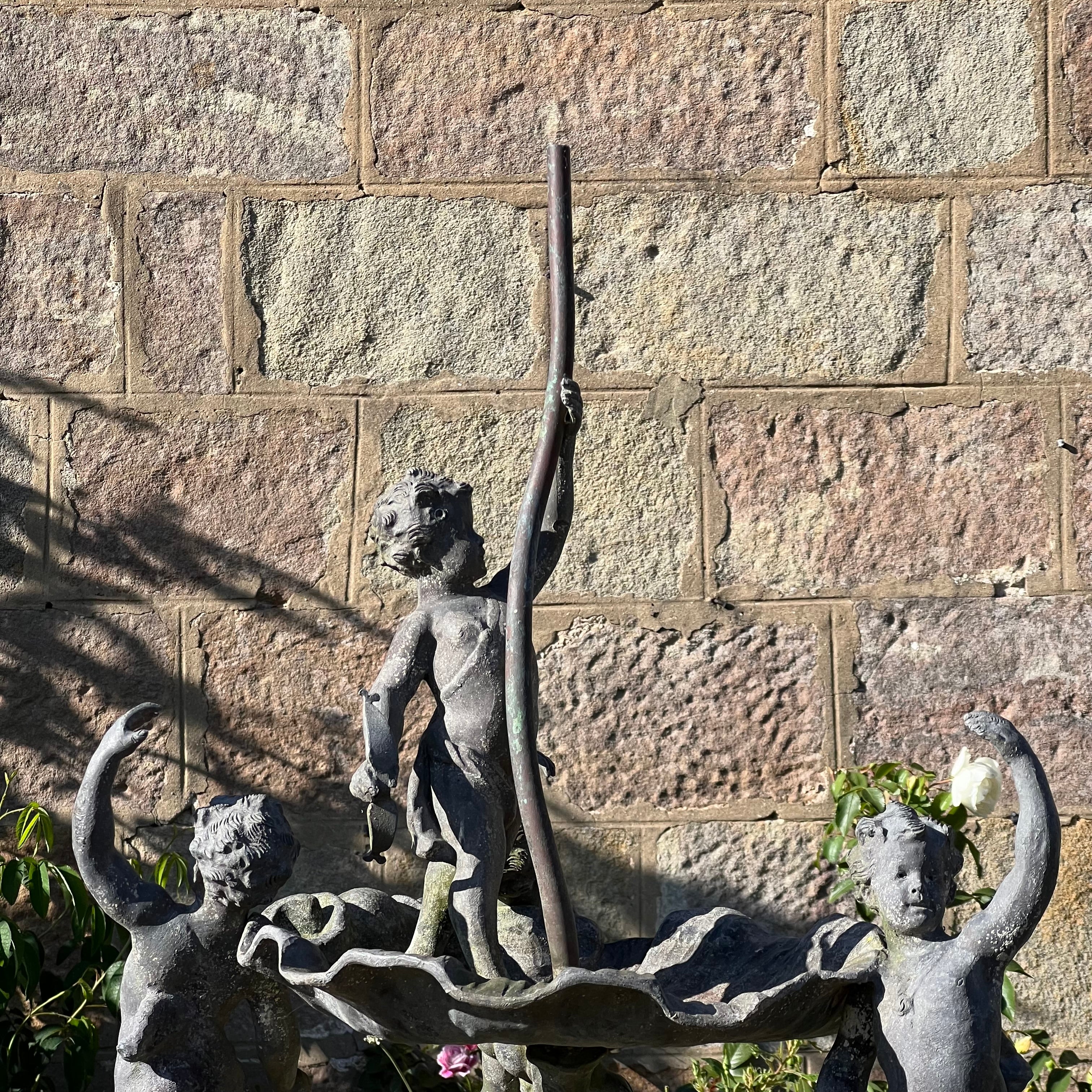 English Lead Garden Fountain with Cherub Figures, c.1920 - Image 20