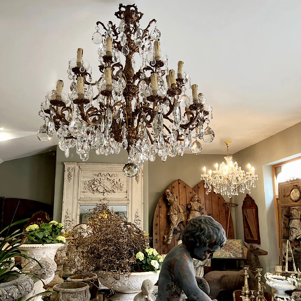 Huge 24 Arm Italian Bronze and Crystal Chandelier c.1890 - Image 9