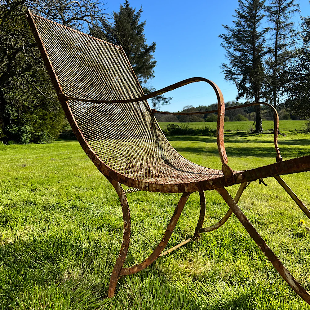 French Iron Mesh Garden Recliner c.1860 - Image 19