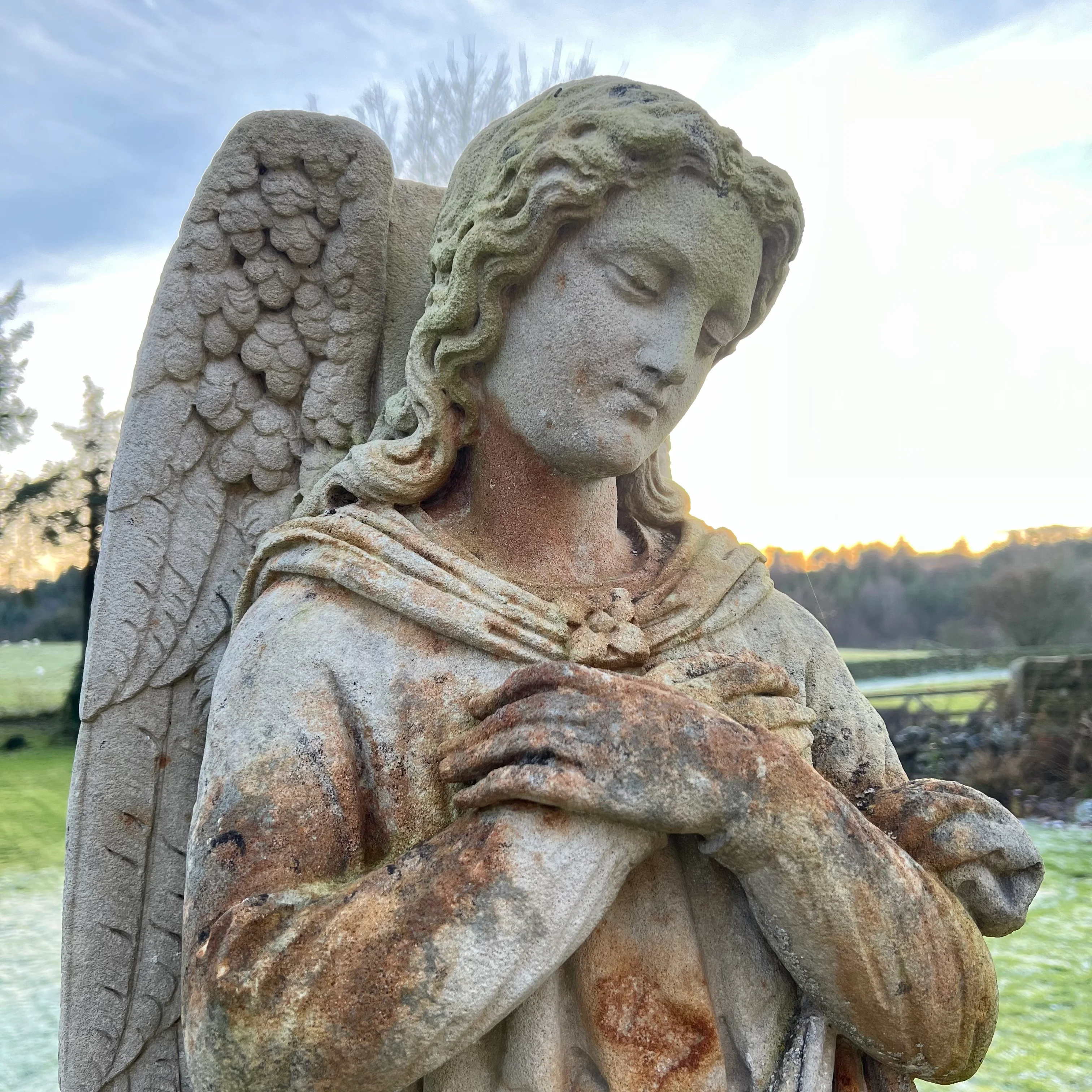 French Limestone Carved Angel Late 19th Century - Image 11