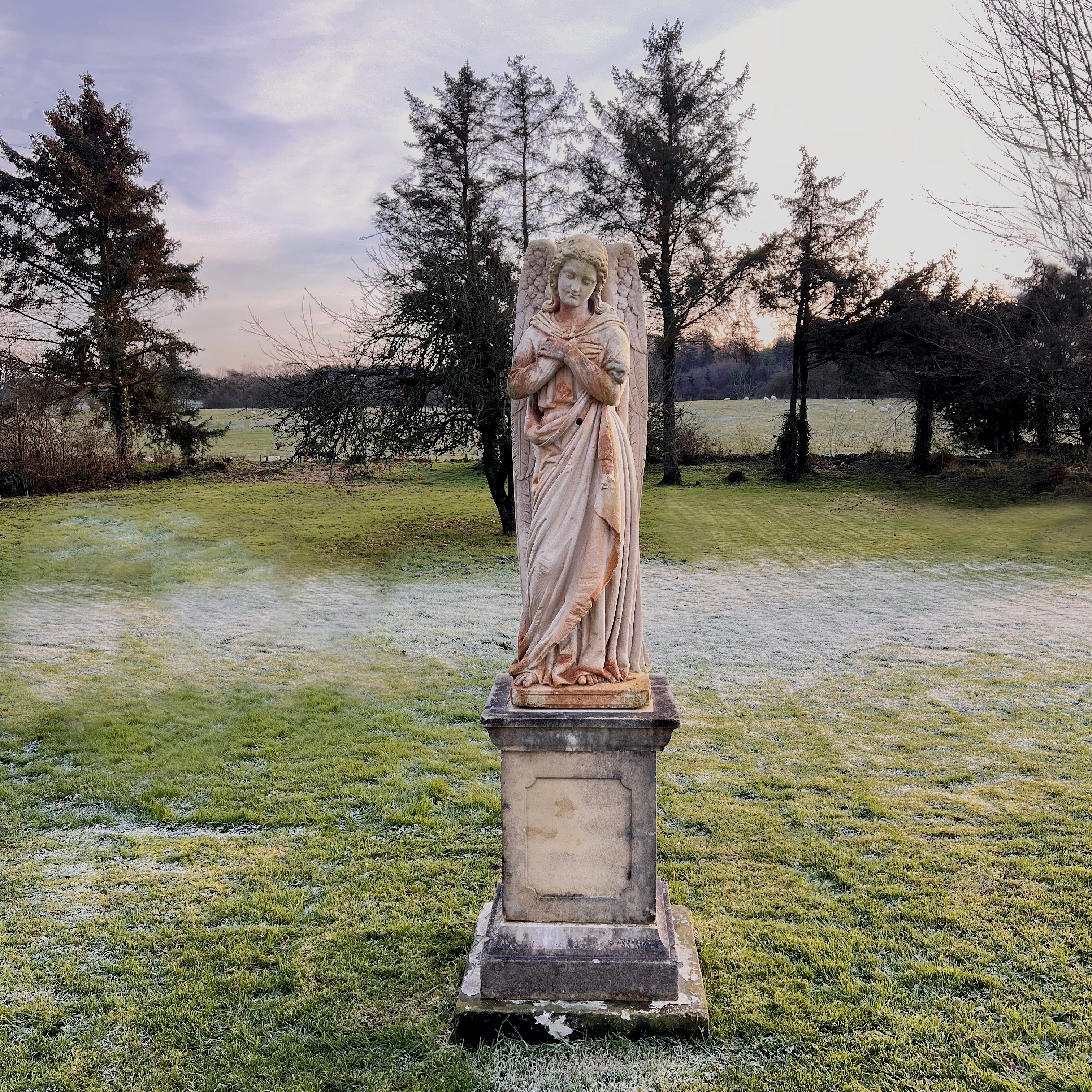 French Limestone Carved Angel Late 19th Century - Image 16