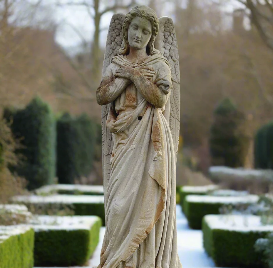 French Limestone Carved Angel Late 19th Century - Image 2