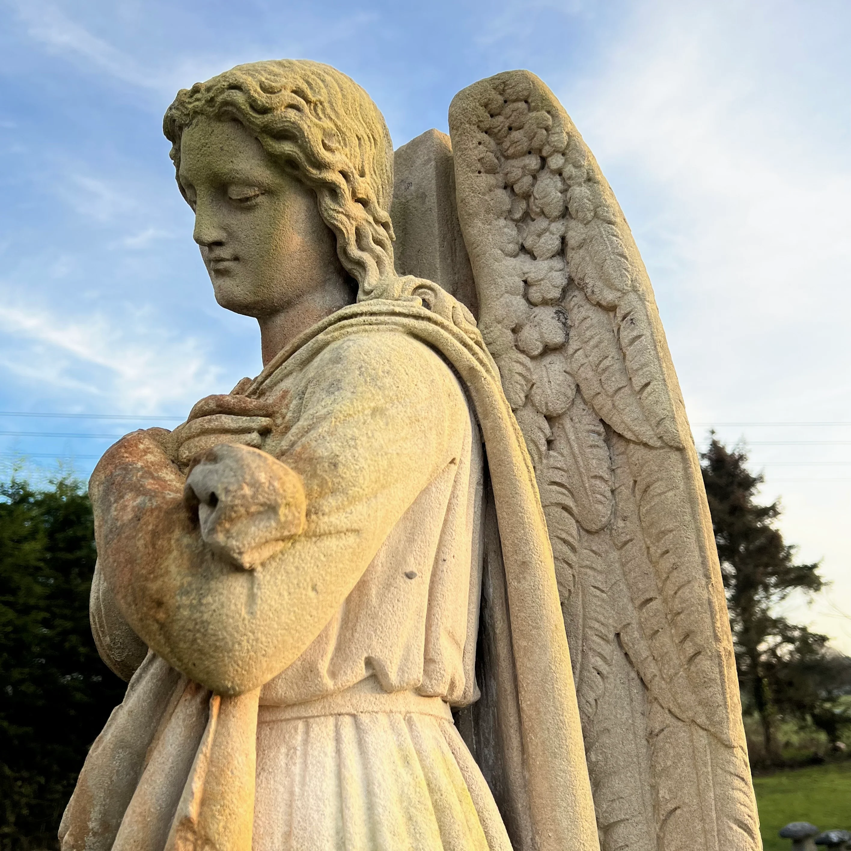 French Limestone Carved Angel Late 19th Century - Image 4