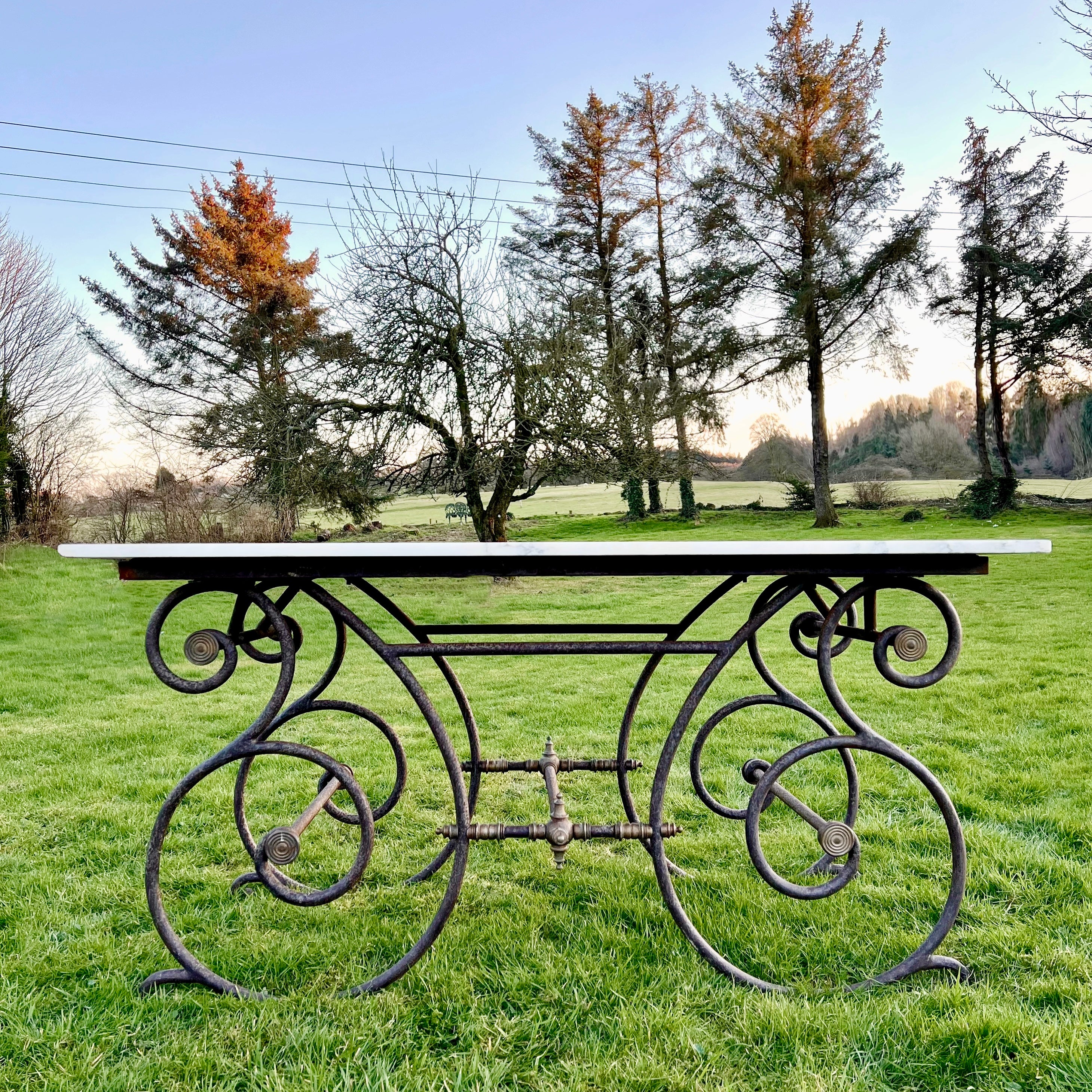 Rare Oversized French Patisserie Table with San Marino Venato Marble Top c.1880 - Image 8