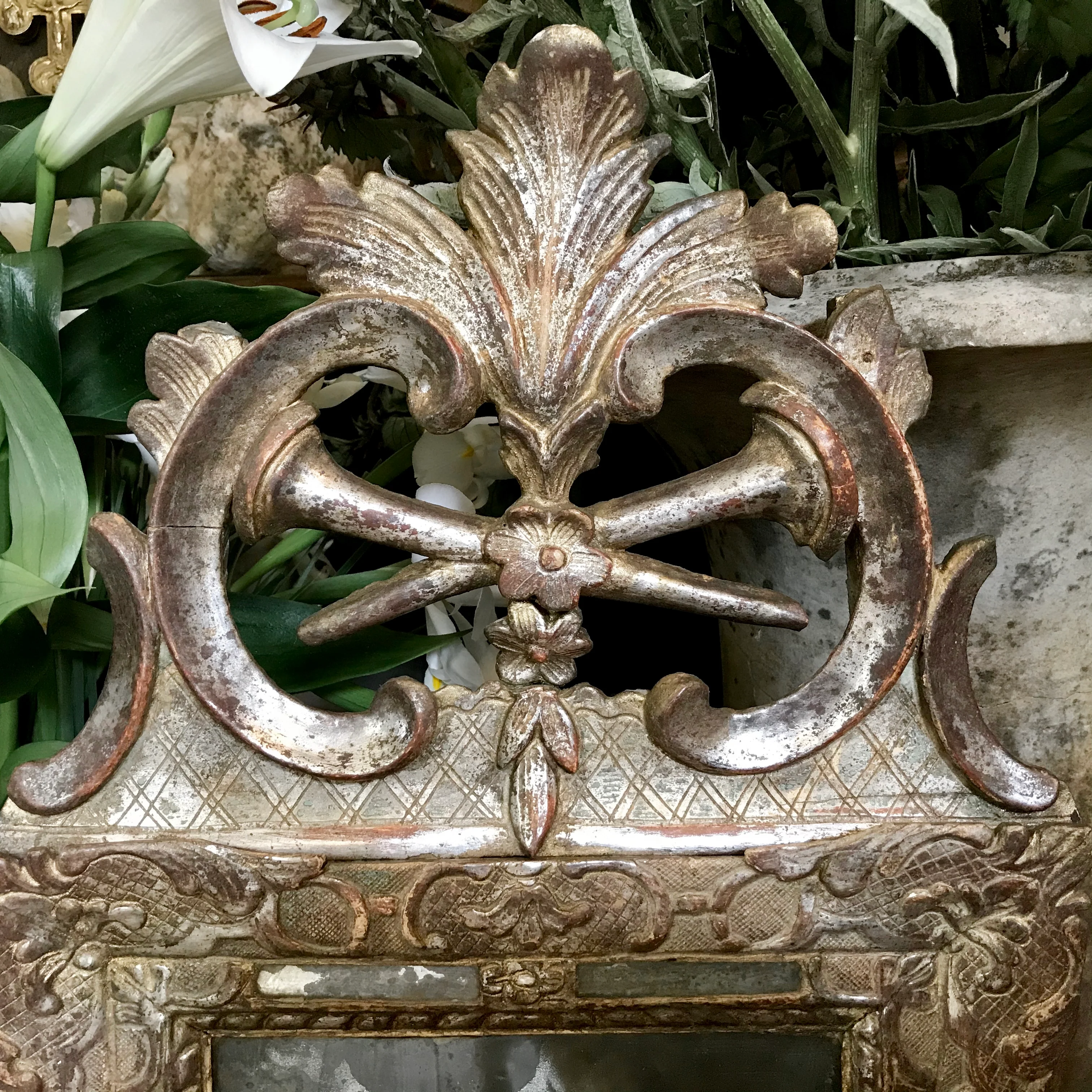 French Neoclassical Louis XVI Silver Gilt Mirror c.1775 - Image 3