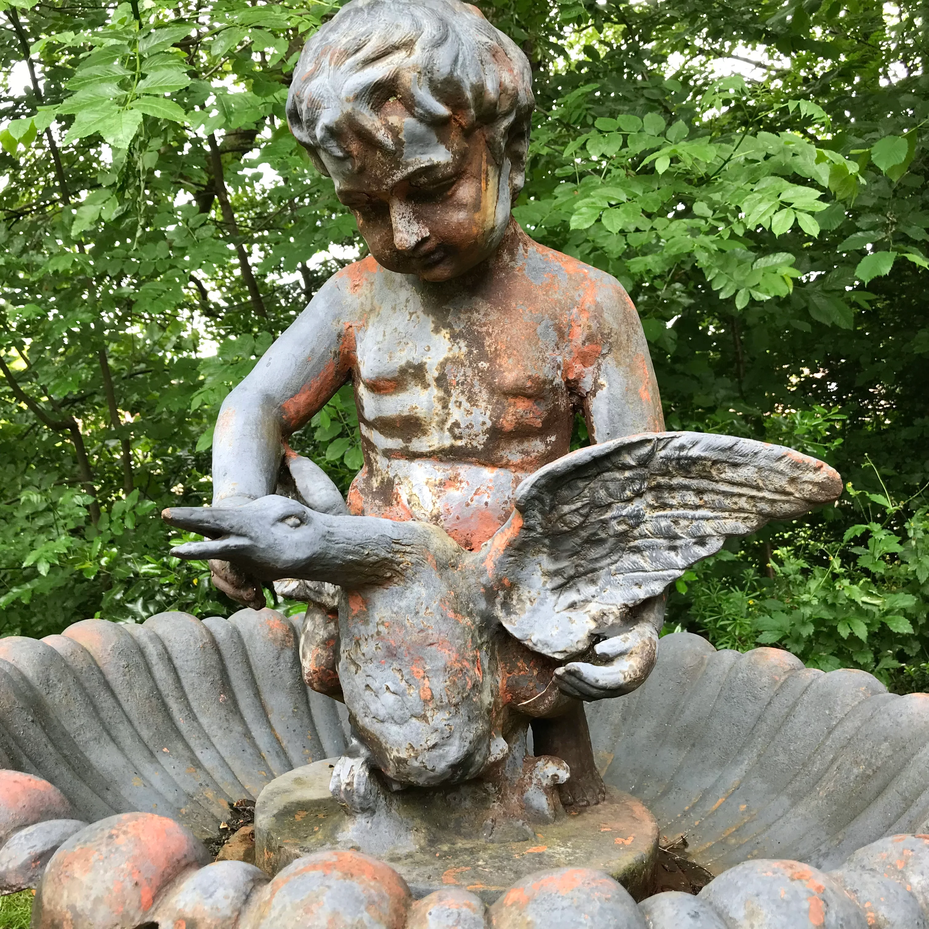 French Single Tier Cast Iron Cupid with Goose Fountain - Image 8