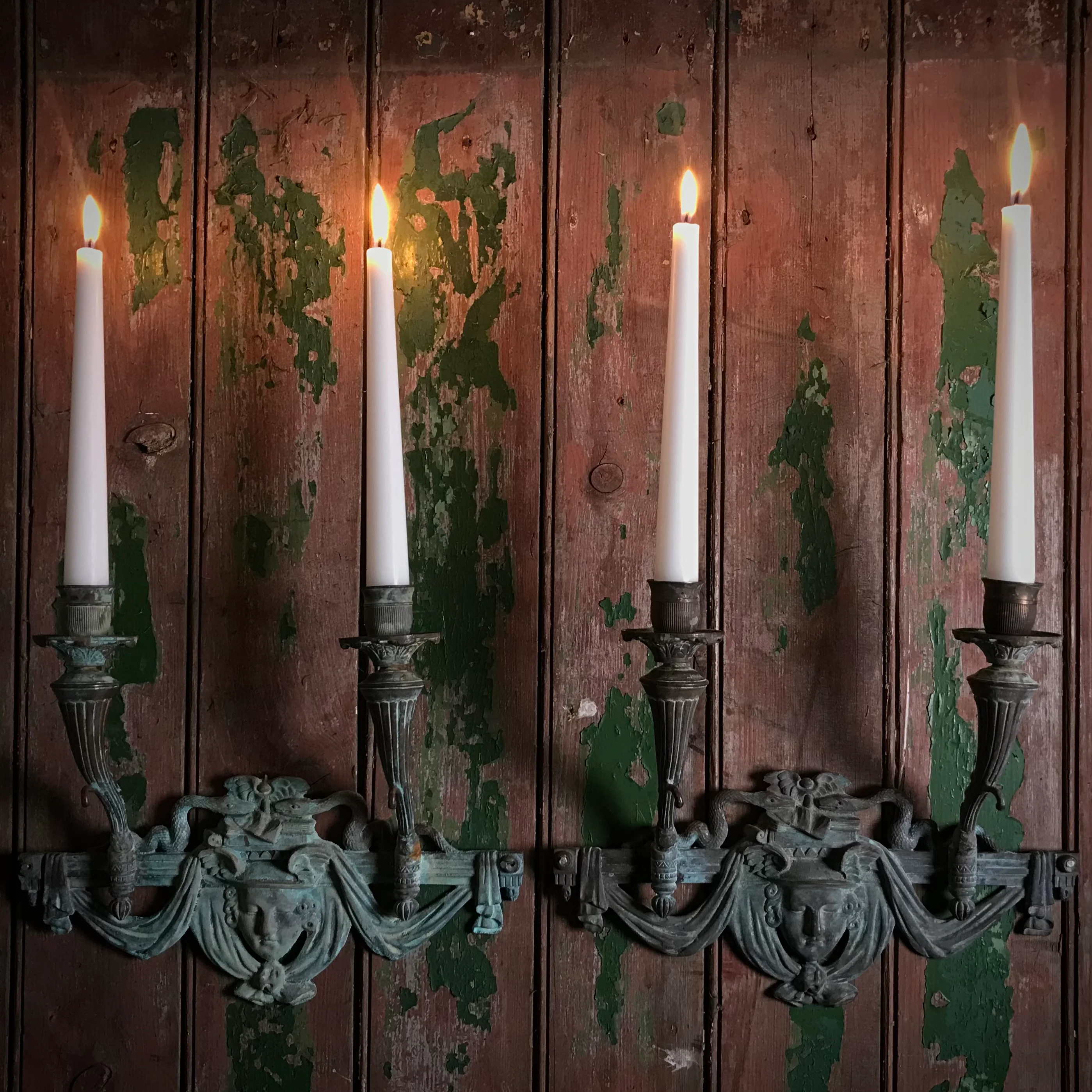 French Verdigris Bronze Mercury Wall Sconces - Image 5