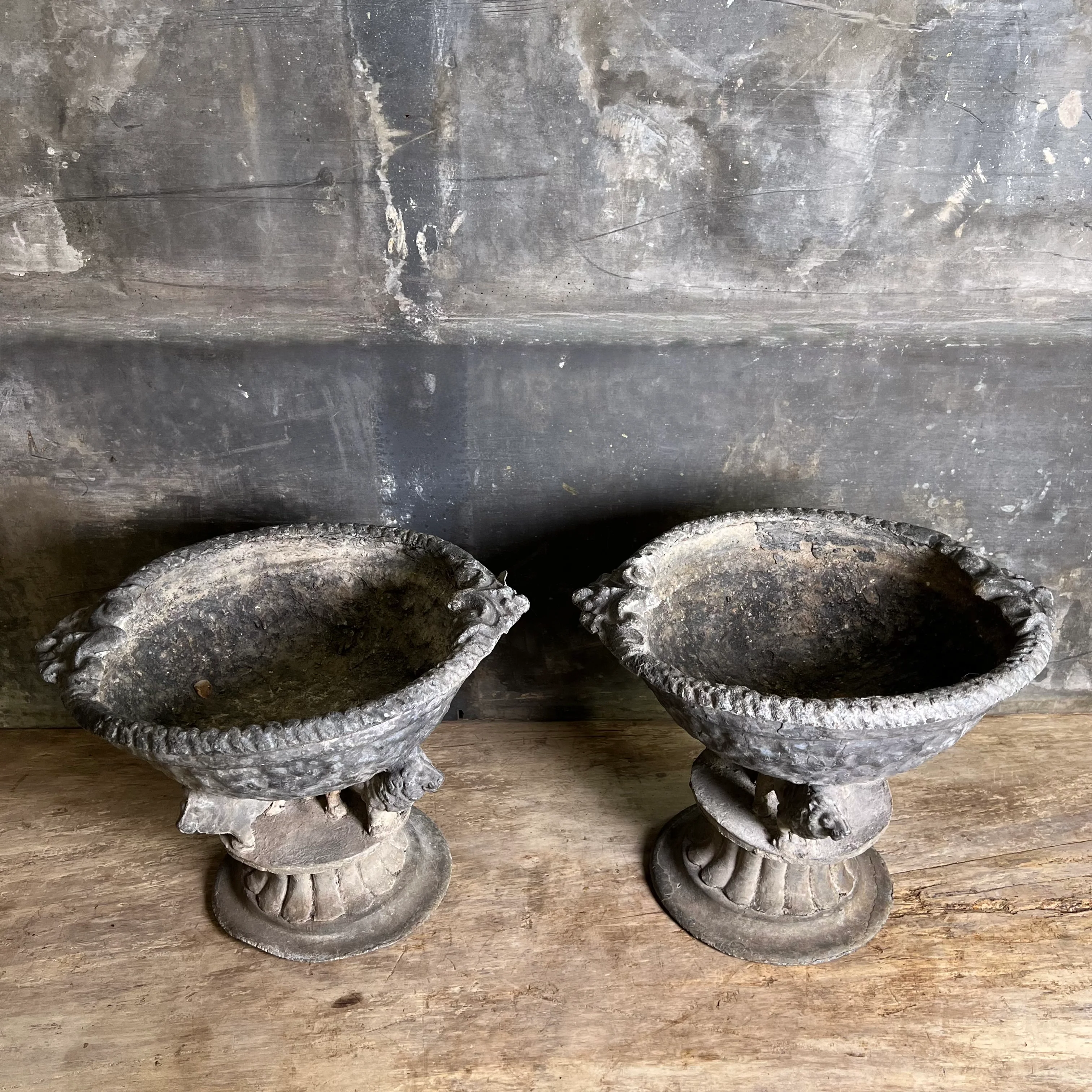 Pair of Georgian Lead Urns with Lion Supports, England c.1820 - Image 5