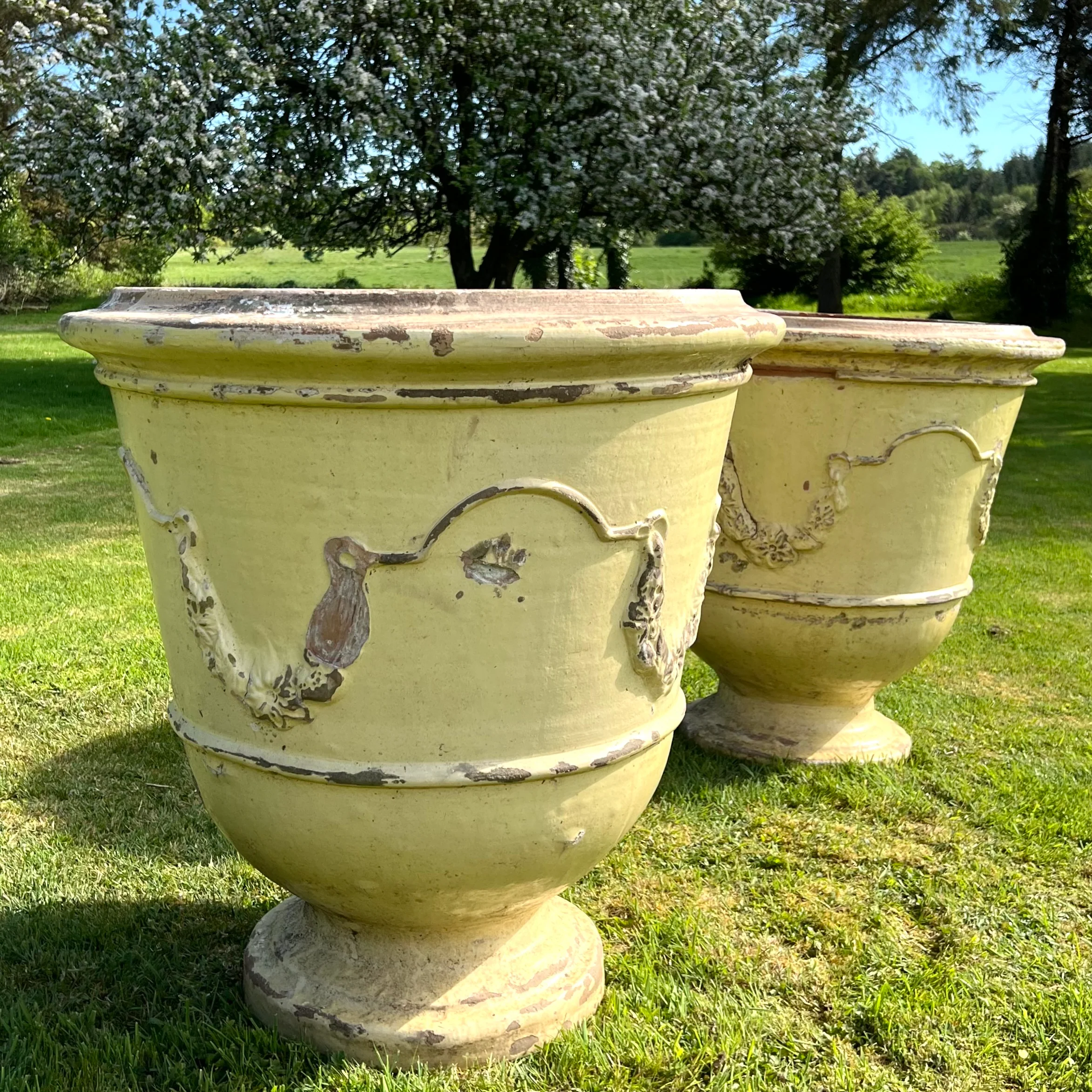 Huge Pair of Cream Glazed Terracotta “Jarre d’Anduze” Urns - Image 14