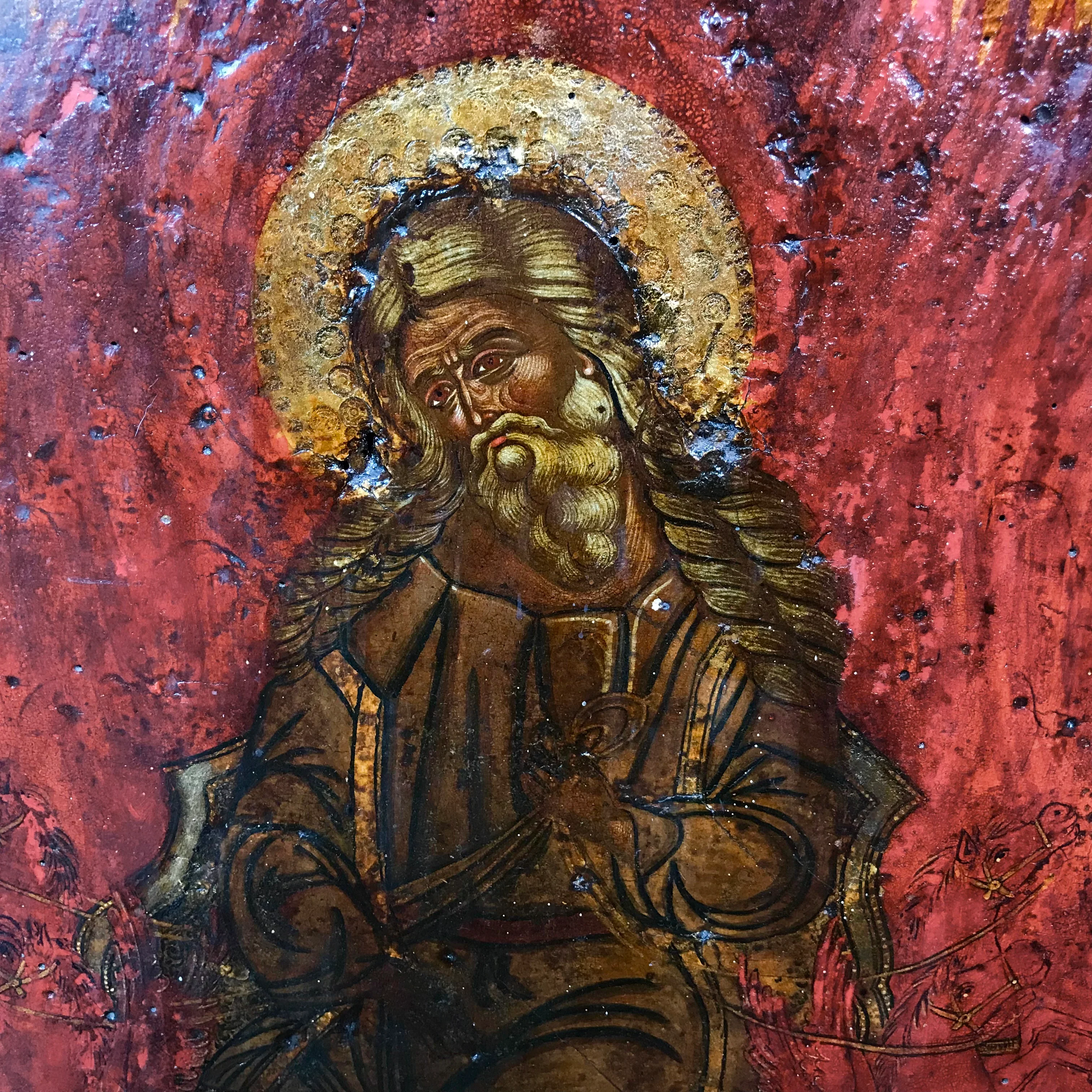 Icon Painting depicting the Fiery Ascent of the Prophet Elijah, Russian School 17th Century and later - Image 10