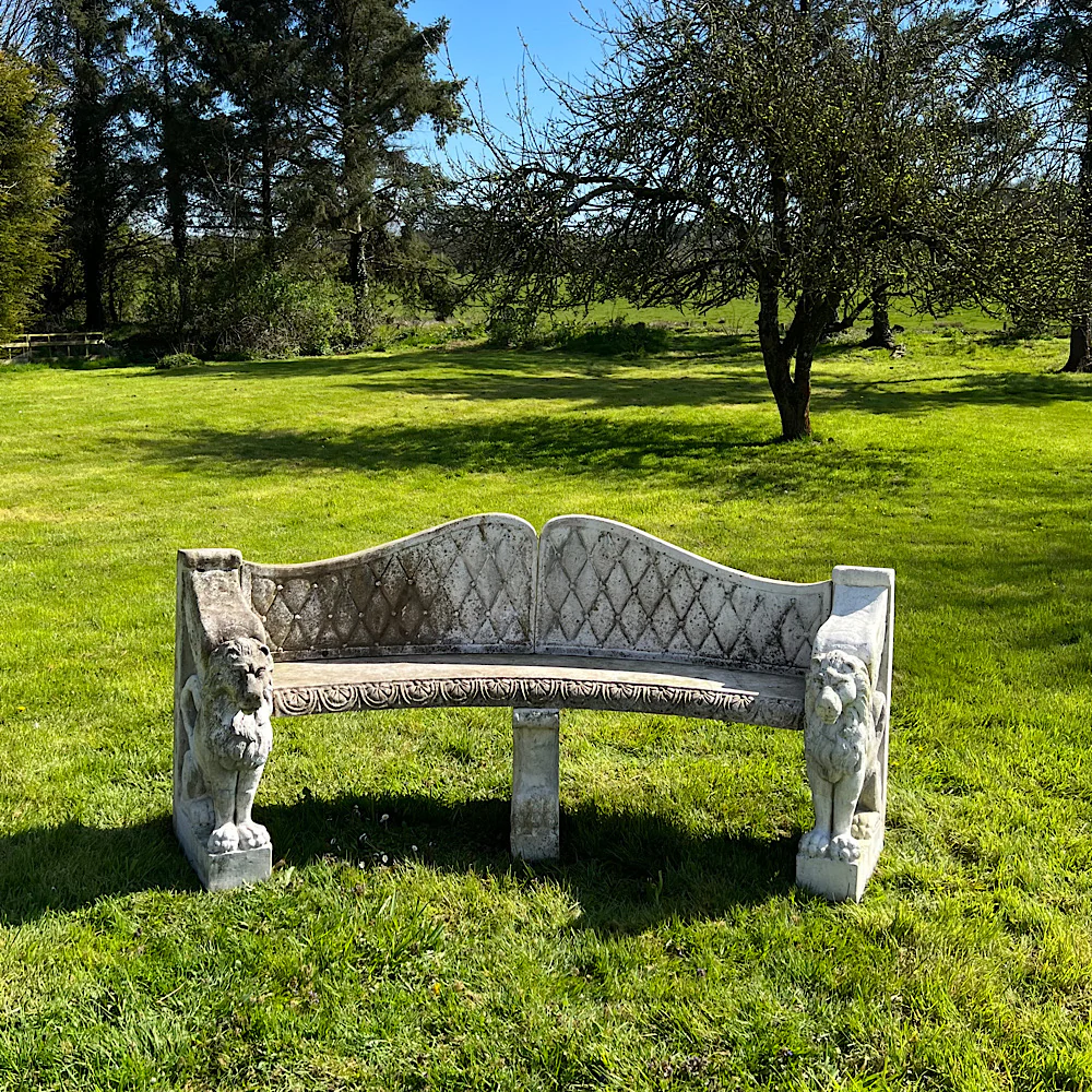 Italian Marble Di Latte Garden Lion Bench - Image 17