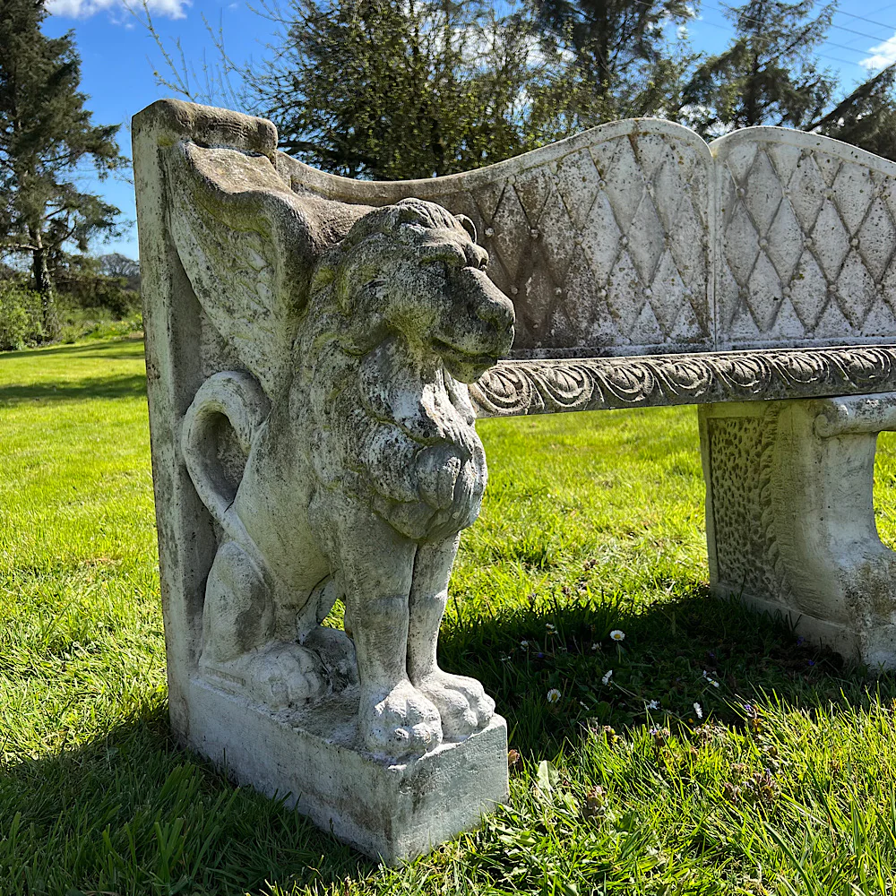 Italian Marble Di Latte Garden Lion Bench - Image 6