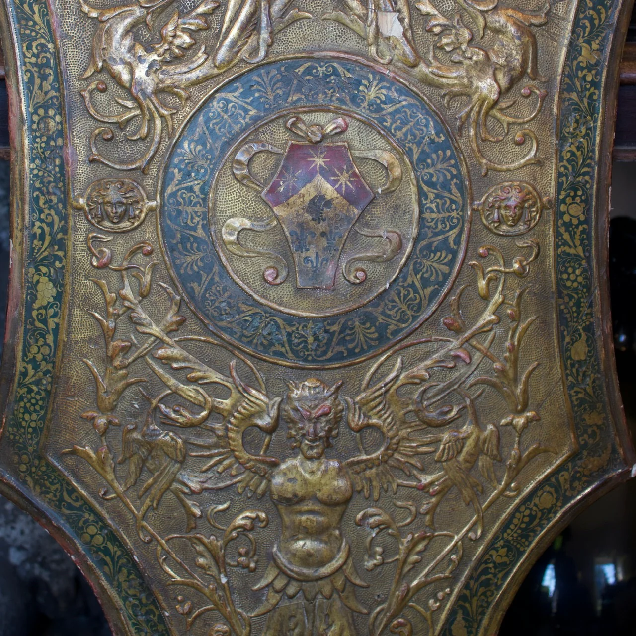 Early 19th c. Italian Renaissance Revival Pastiglia Heraldic Shield - Image 3