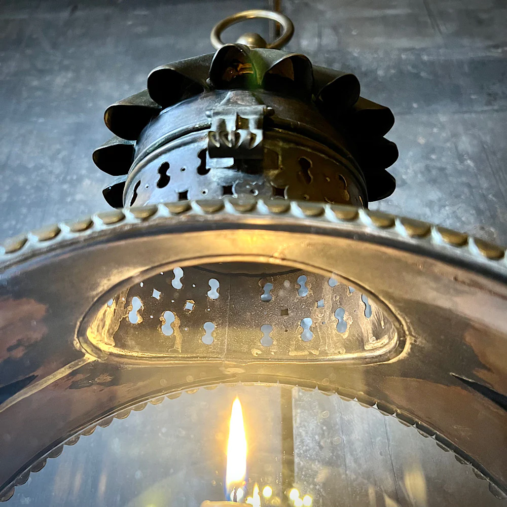 Large 19th Century Rustic Provincial Brass Candle Lantern - Image 8