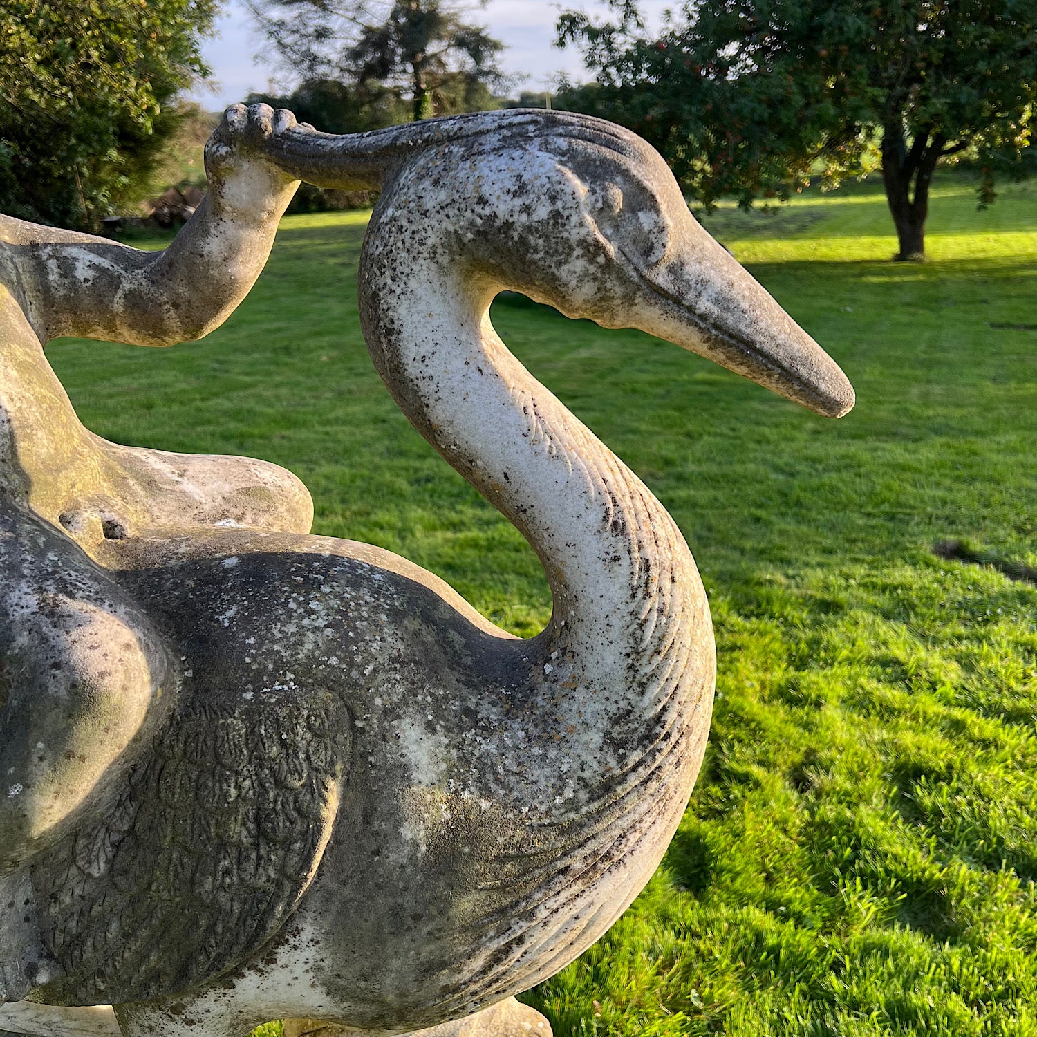 Large Marble Winged Cupid & Stork Statue Mid 20th Century - Image 7