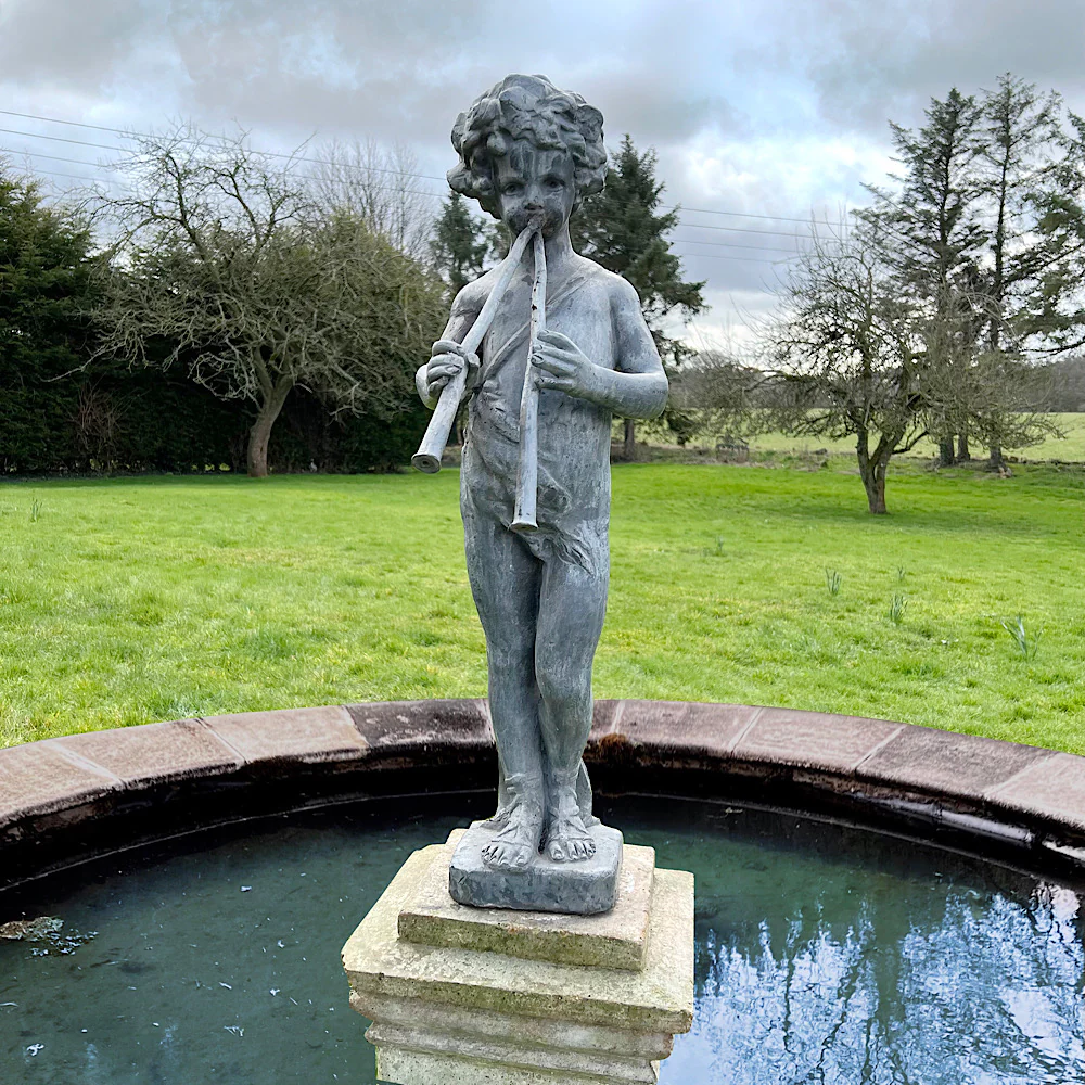 Lead Piping Boy Fountain with Terracotta Plinth c.1880 - Image 2