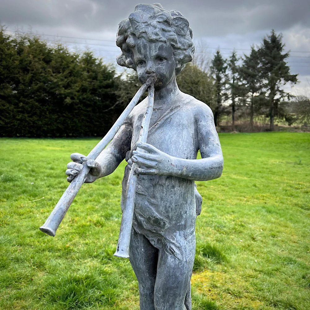 Lead Piping Boy Fountain with Terracotta Plinth c.1880 - Image 6