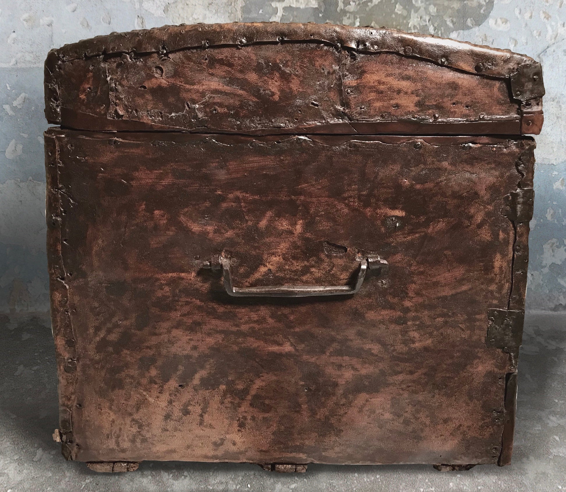 Leather Domed Top Marriage Chest 1676 - Image 4