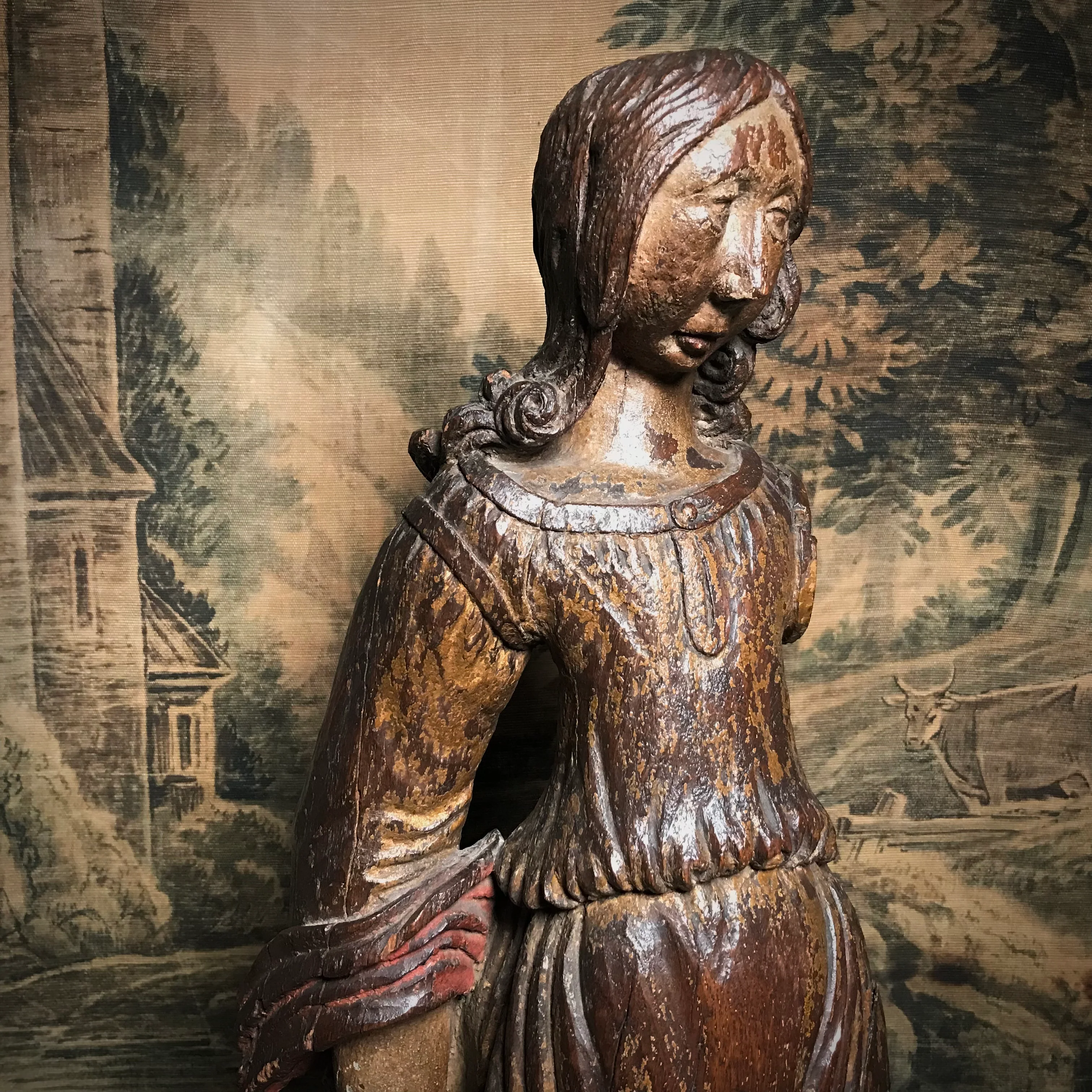 Medieval Carved Polychromed Angel c.1450 - Image 10