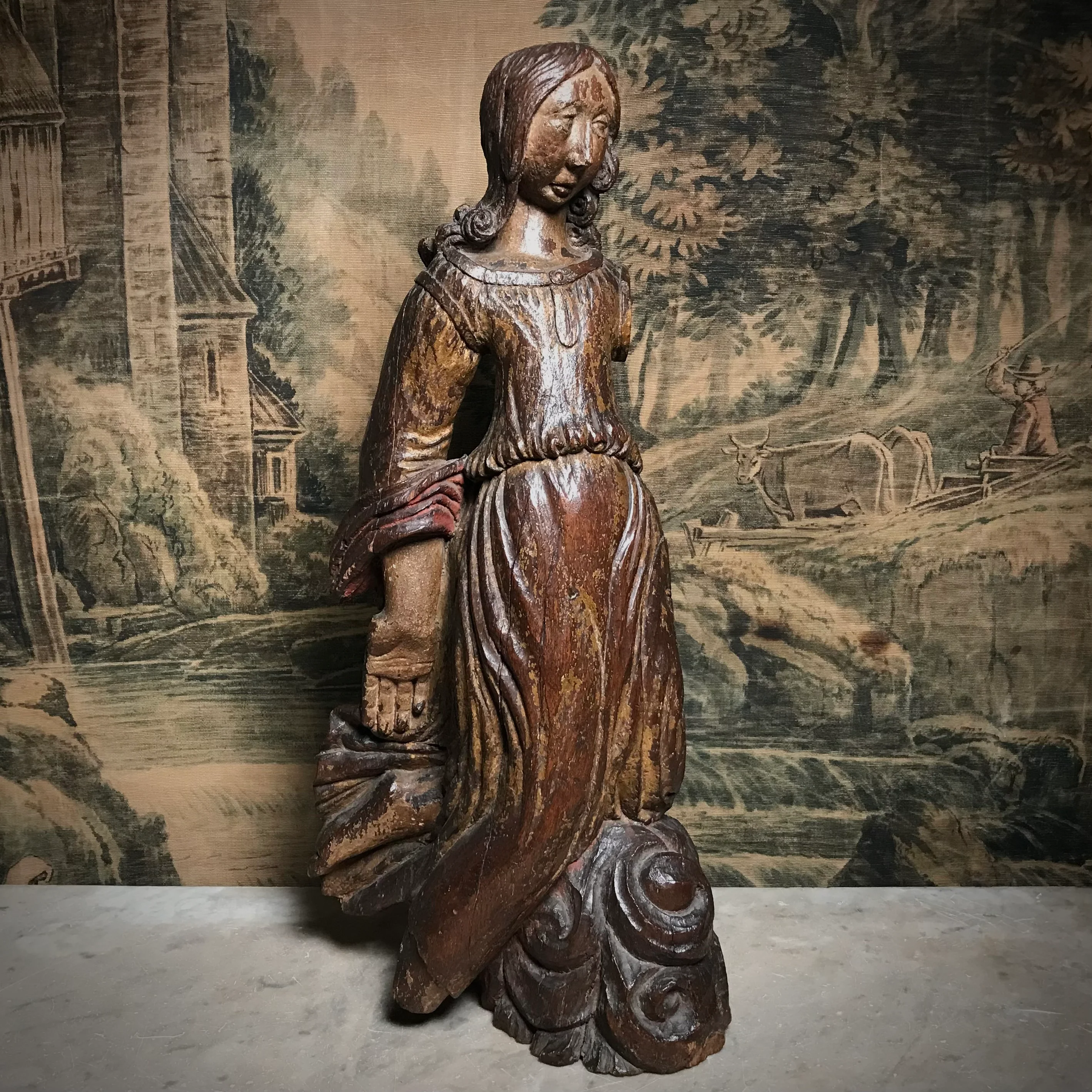 Medieval Carved Polychromed Angel c.1450 - Image 12