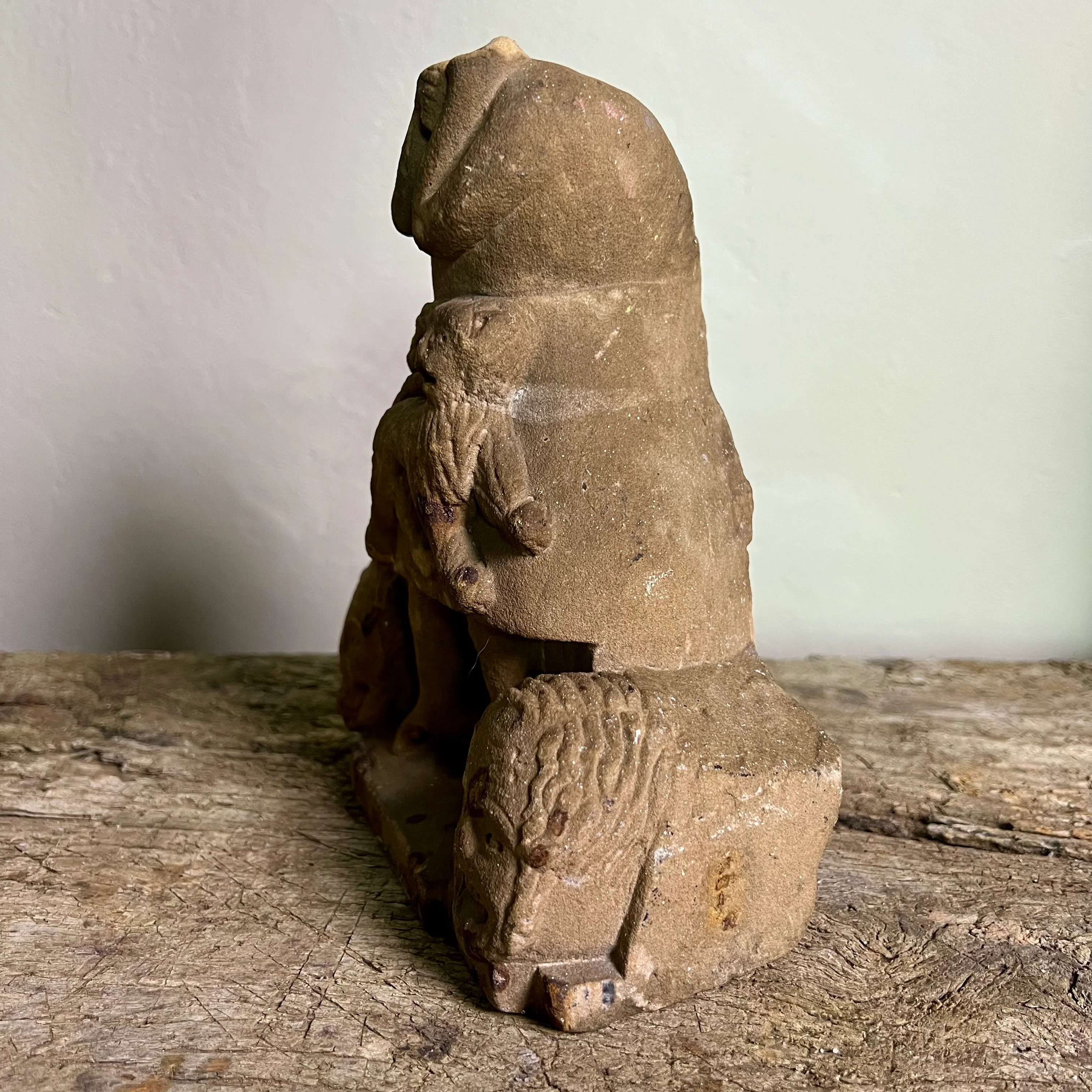 Medieval Sandstone Carving Figure with Lion and Severed Heads 12th–14th Century - Image 11