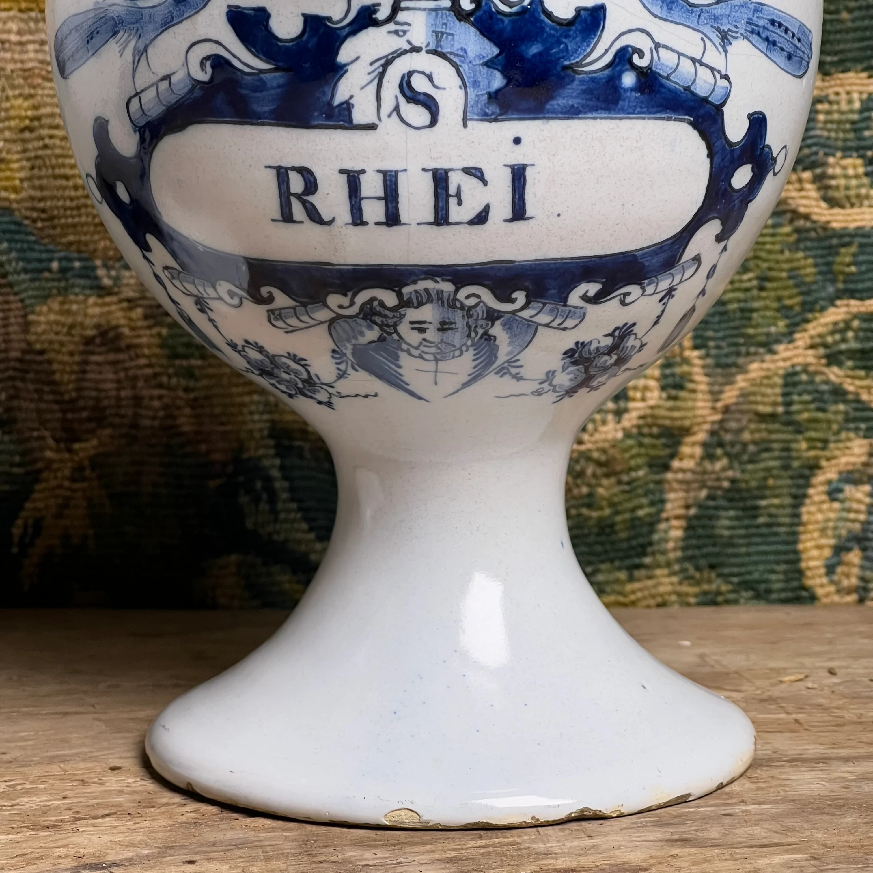 Pair of Dutch Delft Apothecary Syrup Jars, “Oxym. Simpl.” & “S. Rhei”, Mid-18th century (c.1730–1760) - Image 5