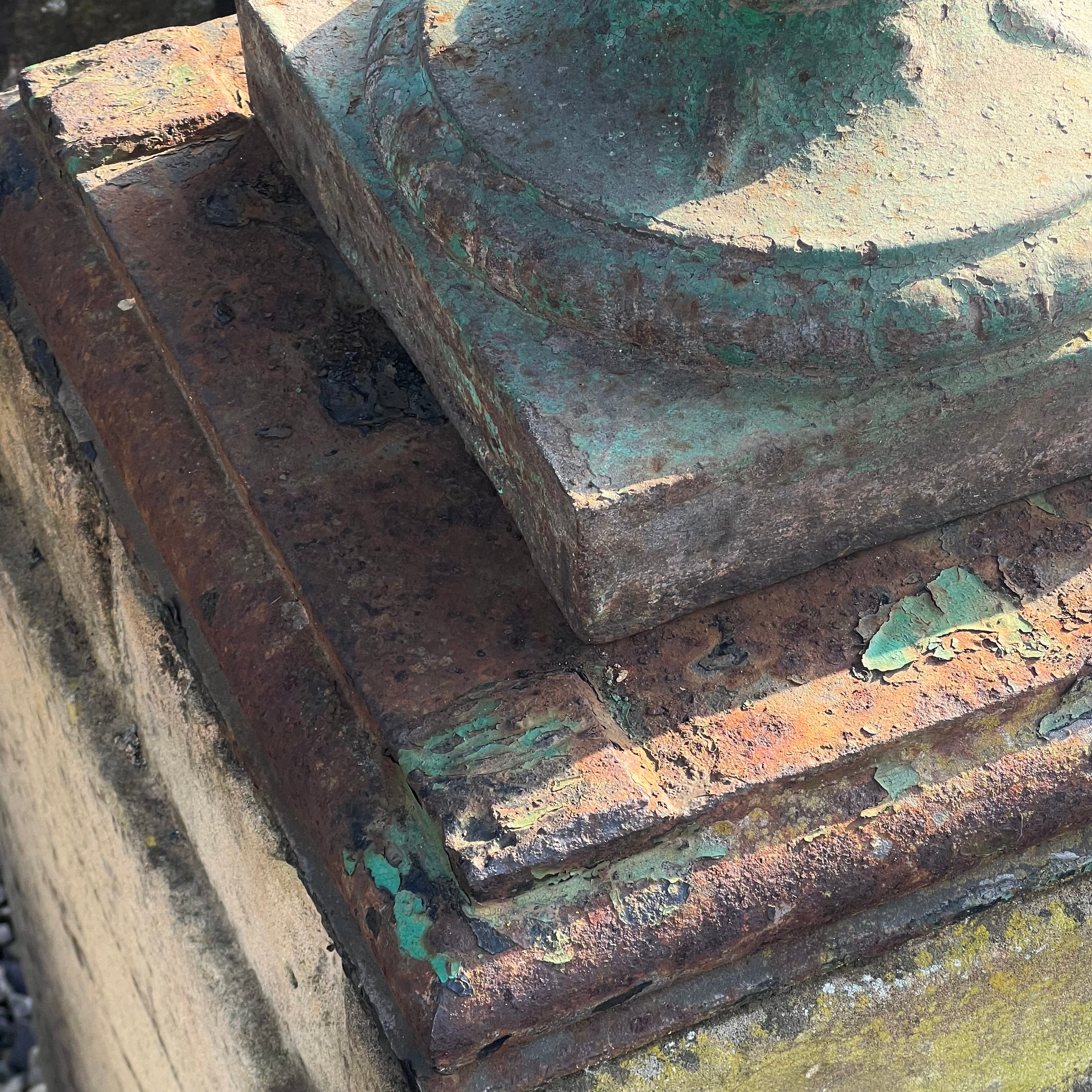 Pair of French Cast Iron Tazza Urns on Sandstone Plinths c.1880 - Image 18