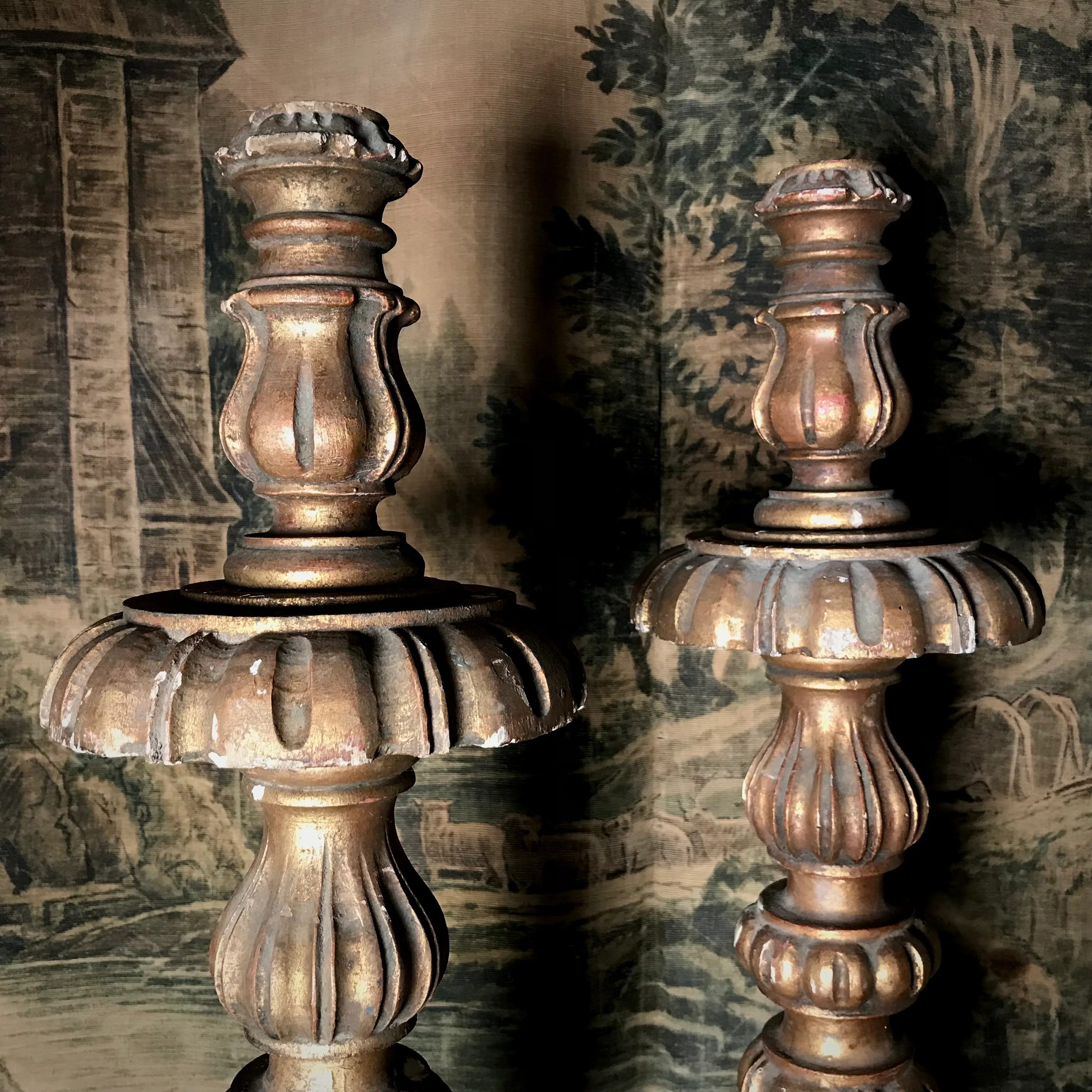 Pair of Large Floor Standing Italian Gilded Candlesticks c.1880 - Image 2