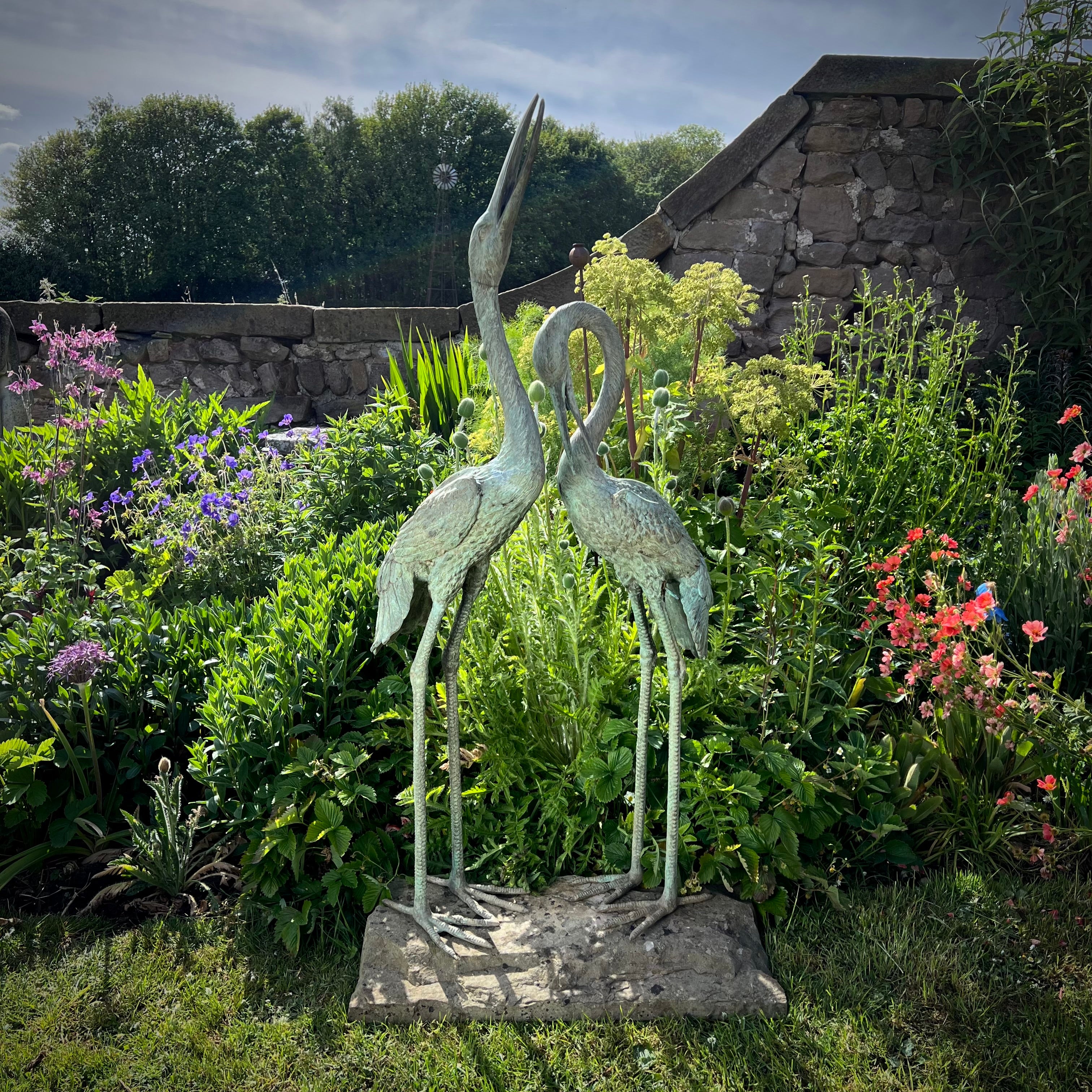 Pair of Meiji Style Bronze Garden Cranes with Fountain Spouts Mid 20th Century - Image 2