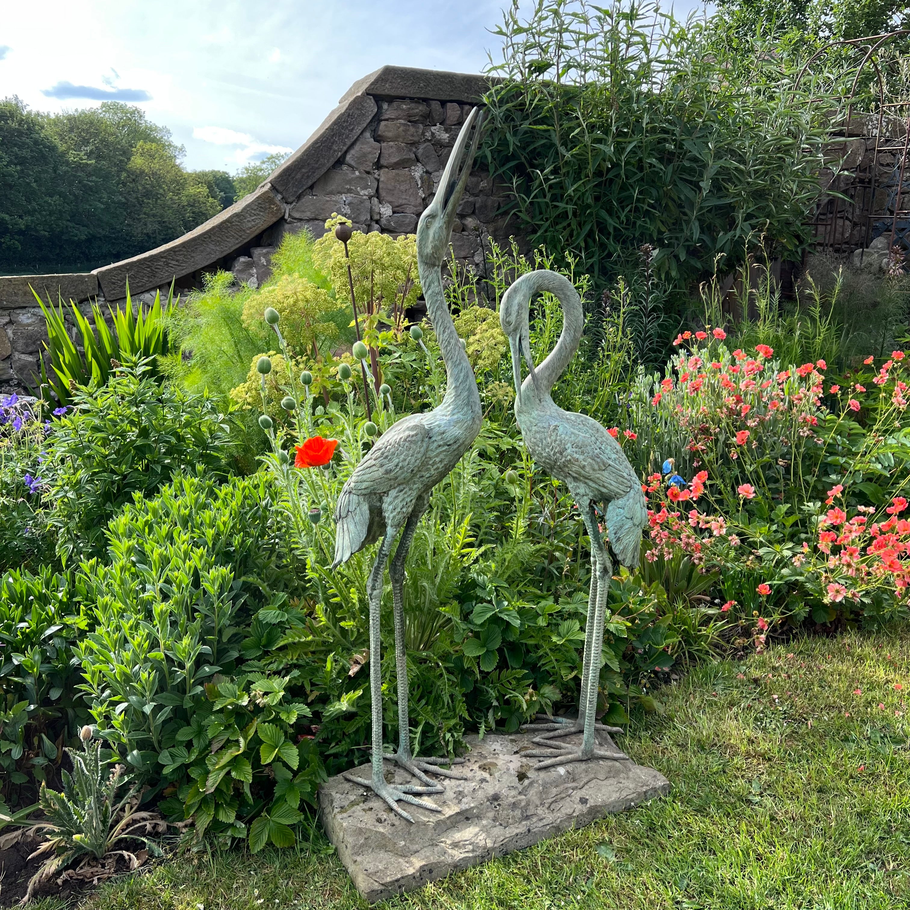 Pair of Meiji Style Bronze Garden Cranes with Fountain Spouts Mid 20th Century - Image 25